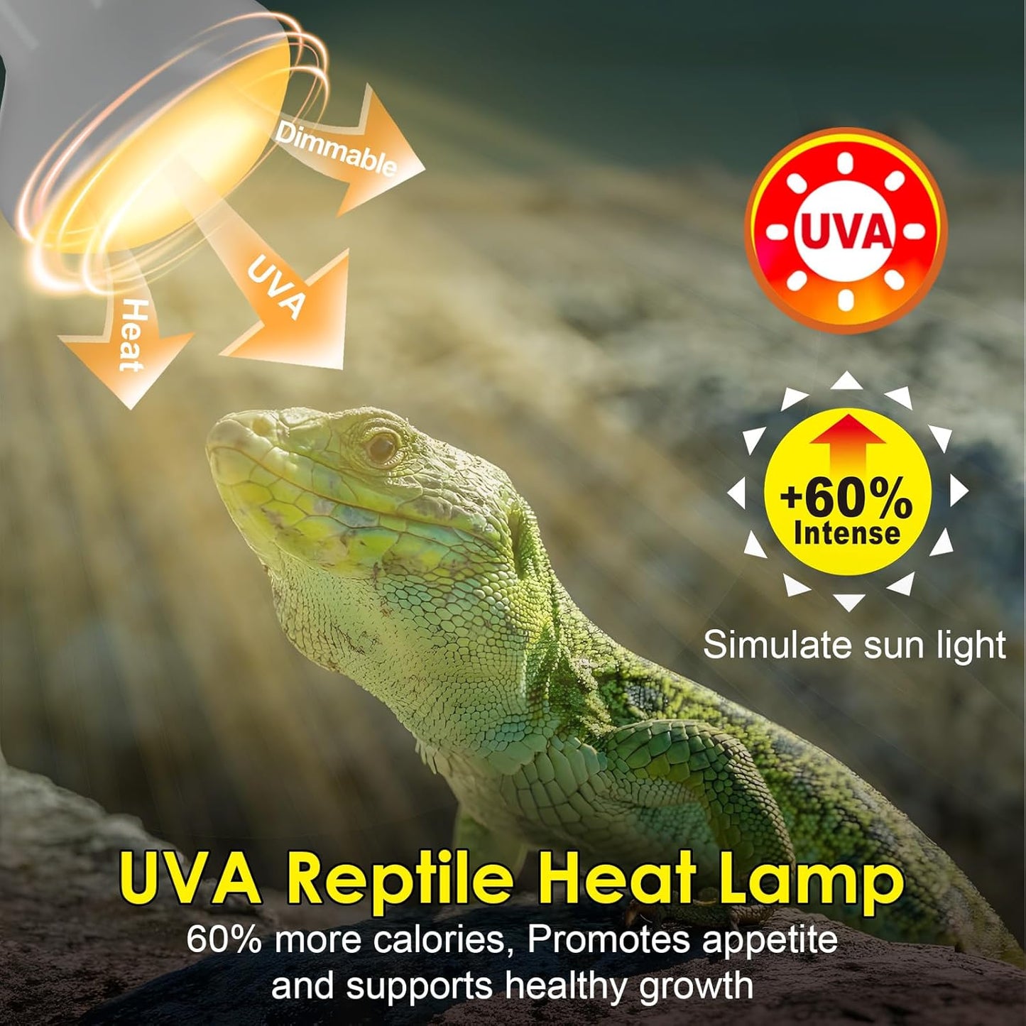 MIXJOY 2Pack Reptile Heat Lamp Bulbs 100W, 60% Intense Heat Bulb UVA Daylight Basking Spot Bulb for Reptiles, Turtle, Lizard, Tortoise, Bearded Dragon, Gecko, Chicken