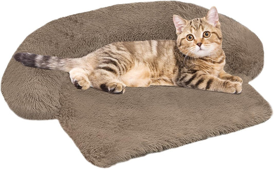 Calming Dog Bed Fluffy Plush Dog Mat for Furniture Protector with Removable Washable Cover for Large Medium Small Dogs and Cats (XS(31“x23.5”x5), Camel)