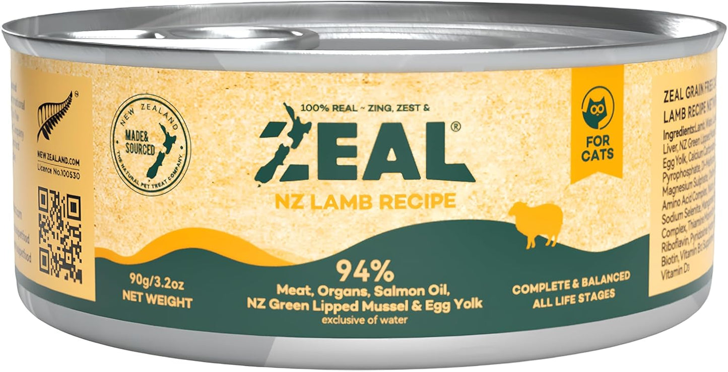 ZEAL New Zealand Wet Cat Food – High Protein, Grain-Free with Superfoods (Lamb, 3.17oz Can, 24-Pack)