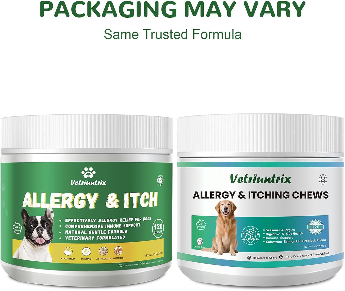 Dog Allergy Chews, Dogs Allergy Relief Chews for Paw Licking Itchy Skin Coat Supplement, Probiotics for Dogs with Colostrum Omega-3 Astragalus Immune Supplement-120ct
