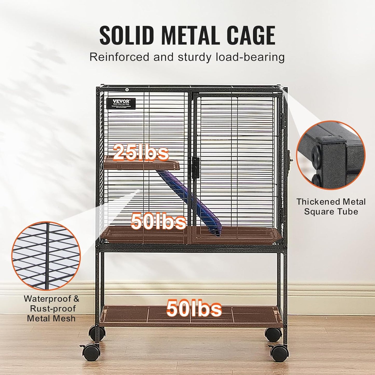 VEVOR 34" Rolling Metal Ferret Cage, Large 2-Tier Critter Nation Cage, Small Animal Cage with Ramps & Tray, Easy to Set up for Pet Mice, Hamster, Guinea Pig, Chinchilla, Squirrel, Hedgehogs, Bunny