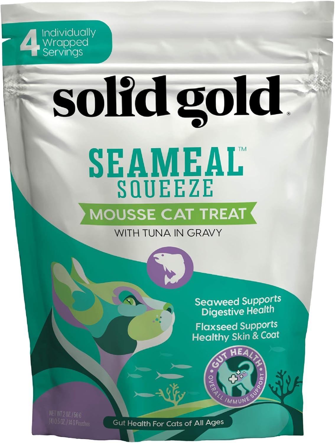 SeaMeal Squeeze Tuna Lickable Cat Treats with Seaweed for Skin & Coat - Wet Cat Treats with Digestive & Immune Health Support - Natural, Holistic, Grain Free (48 Squeezes)