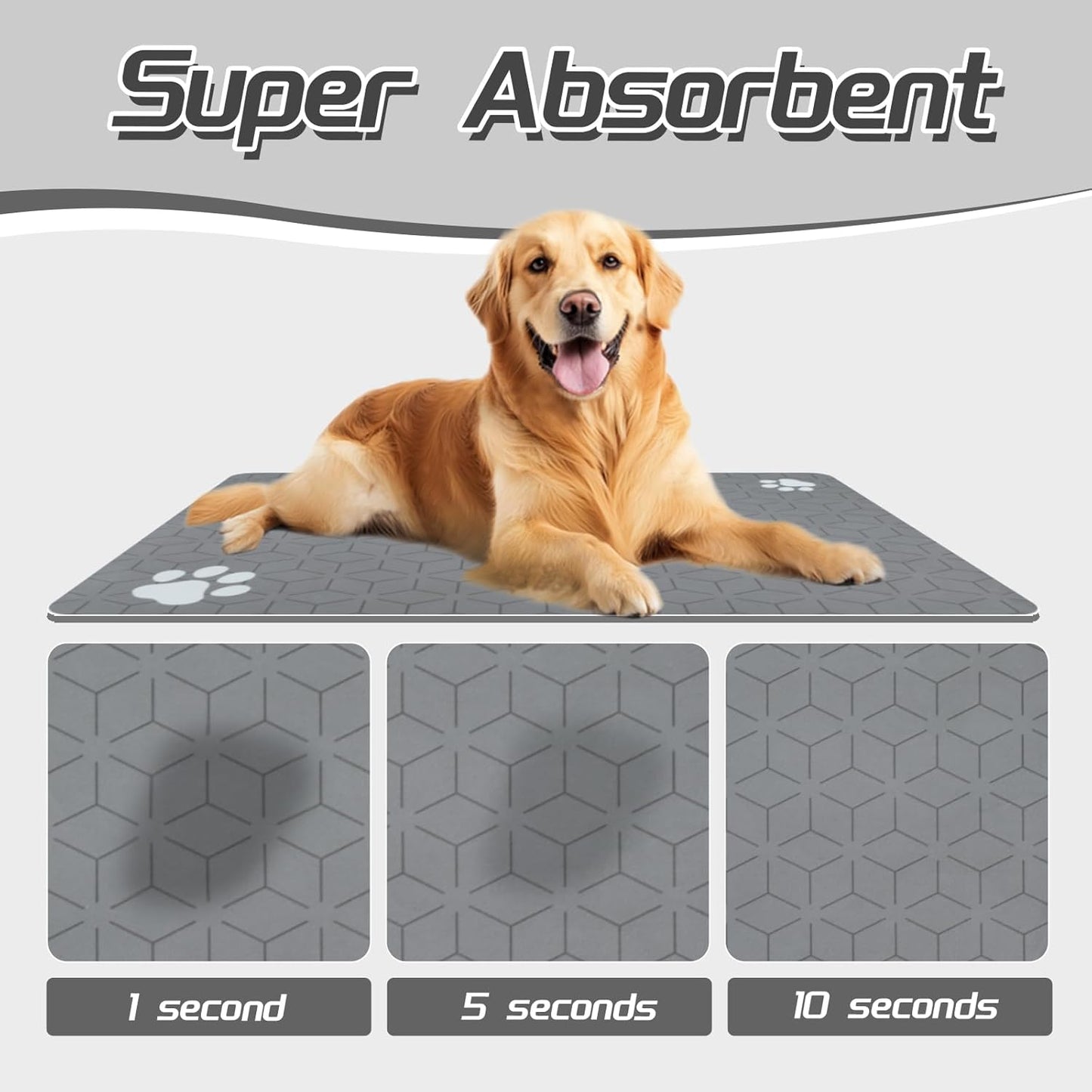 Le courant Cat & Dog Feeding Mat for Bowl,Pet Eating mat,Absorbent-Non-Slip.Quick Dry Dog Water Bowl Dispenser Mat,Backing Pet Placemat for Messy Drinkers,Grey.Dog Paw-15.7x23.6 in