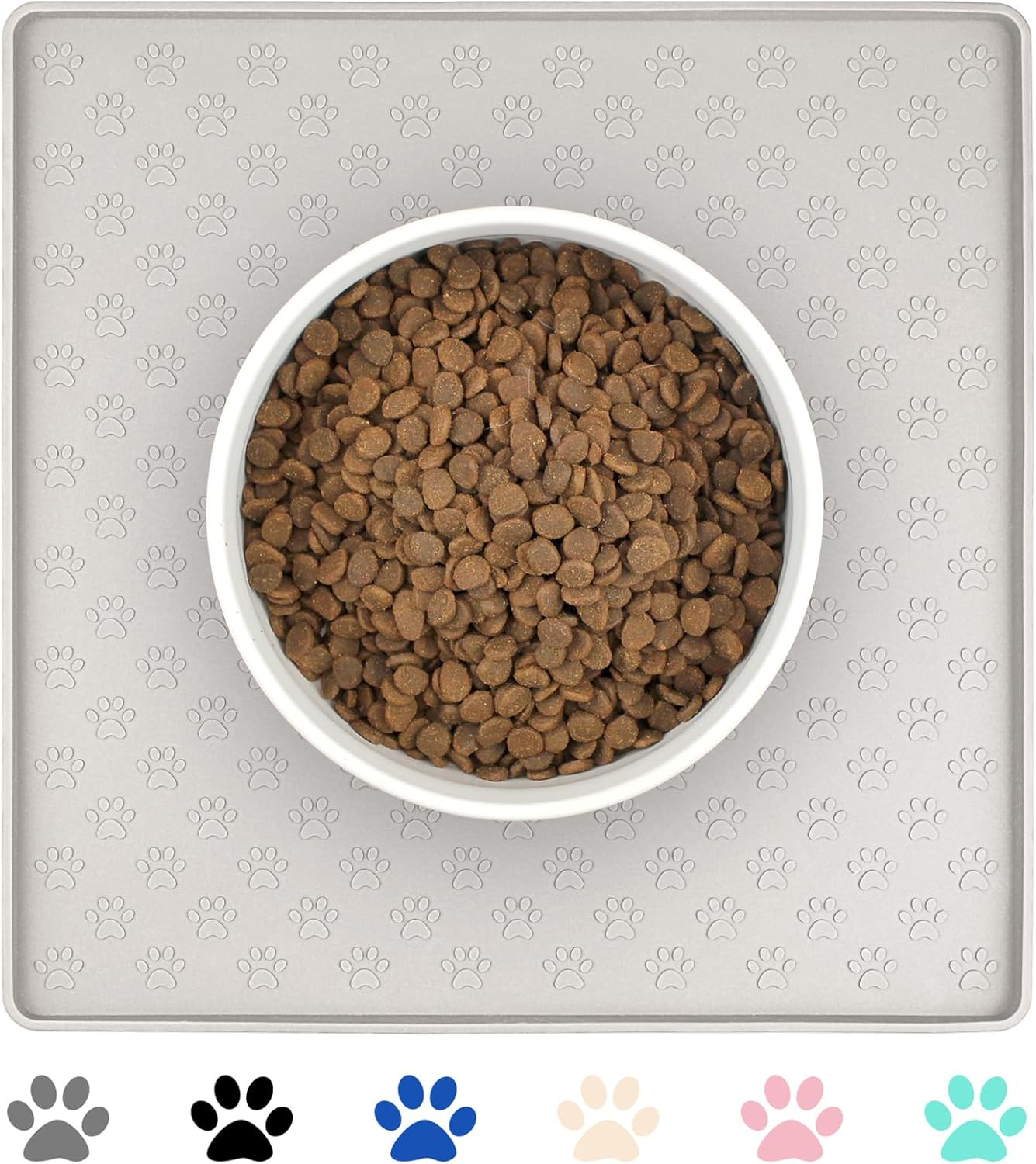 Ptlom Dog Food Mat Anti-Slip Bowl Mats for Food and Water, Waterproof Silicone Pet Placemat with High Raised Edges, Non-Slip Puppy Feeding Tray for Small, Medium Large Cats Dogs, Cream, 11.8"x11.8"