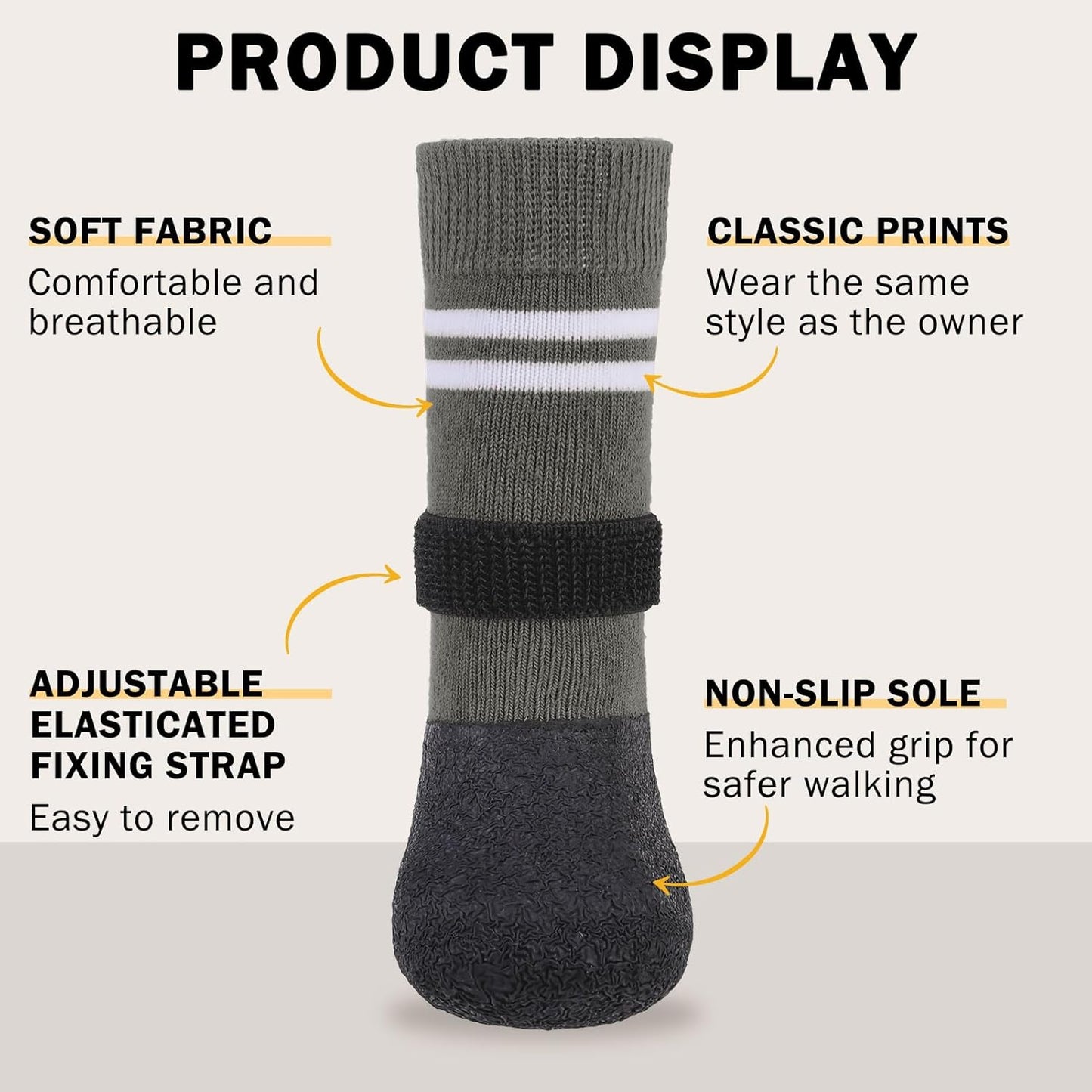 SCENEREAL Anti Slip Dog Boots & Paw Protectors for Hardwood Floor, Extended Dog Socks to Prevent Licking Paws, Waterproof Pet Snow Rain Shoe for Winter Medium Senior Dogs, Grey M