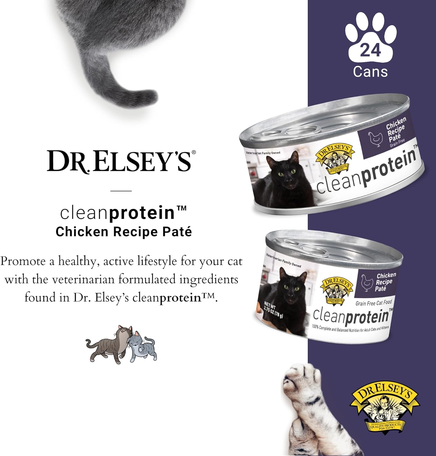 Dr. Elsey's cleanprotein Chicken Recipe Wet Cat Food, Pate 5.3 oz cans (Pack of 24)