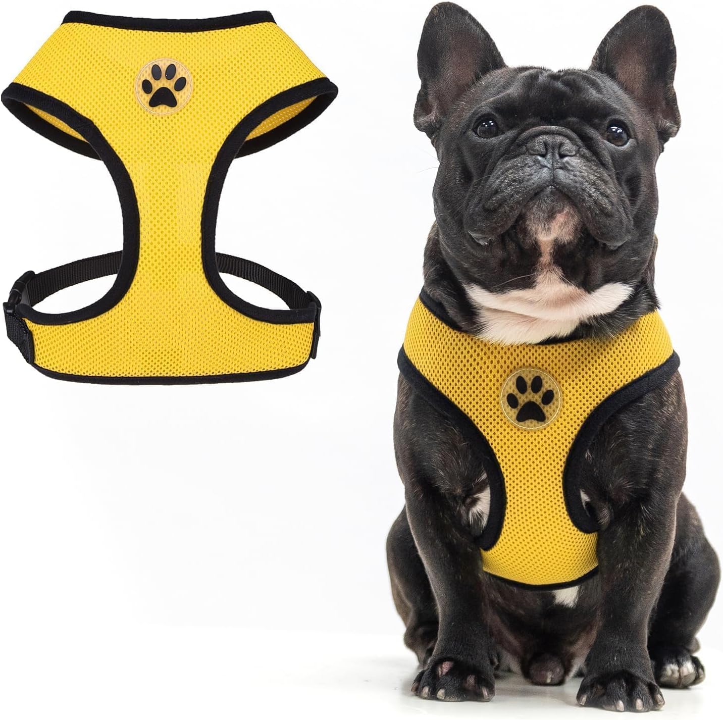 BINGPET No Pull Dog Harness,Soft Mesh Breathable All Weather Vest Harness,Safety Protection Design Durable Adjustable Step-in Easy Walk Dog Harness for Small Medium Large Dogs(Yellow,L)