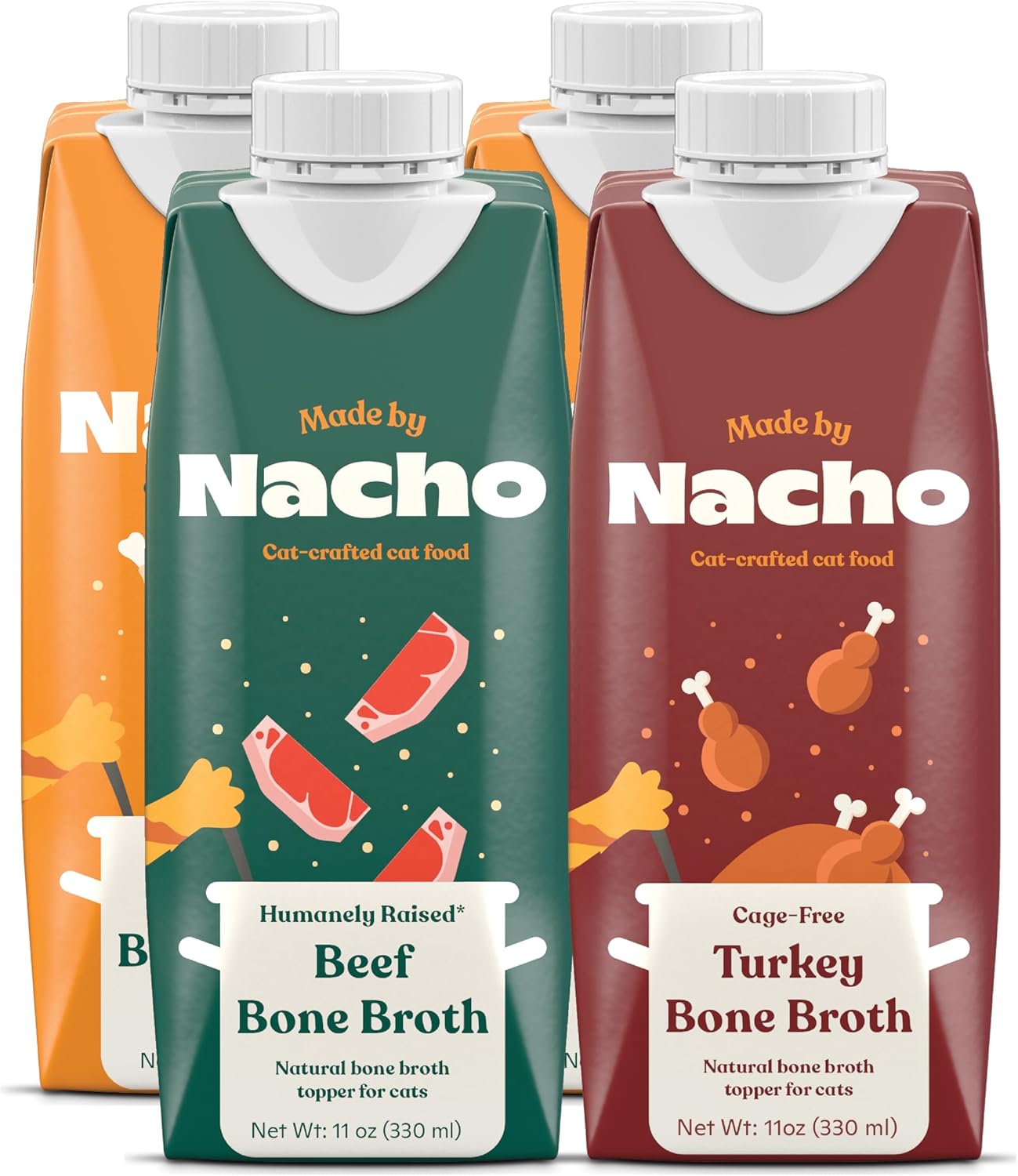Made by Nacho Bone Broth Cat Food Topper for Hydration and Picky Eaters - Add Protein and Flavor to Your Dry Cat Food – 11 oz. (Pack of 4), Variety Pack