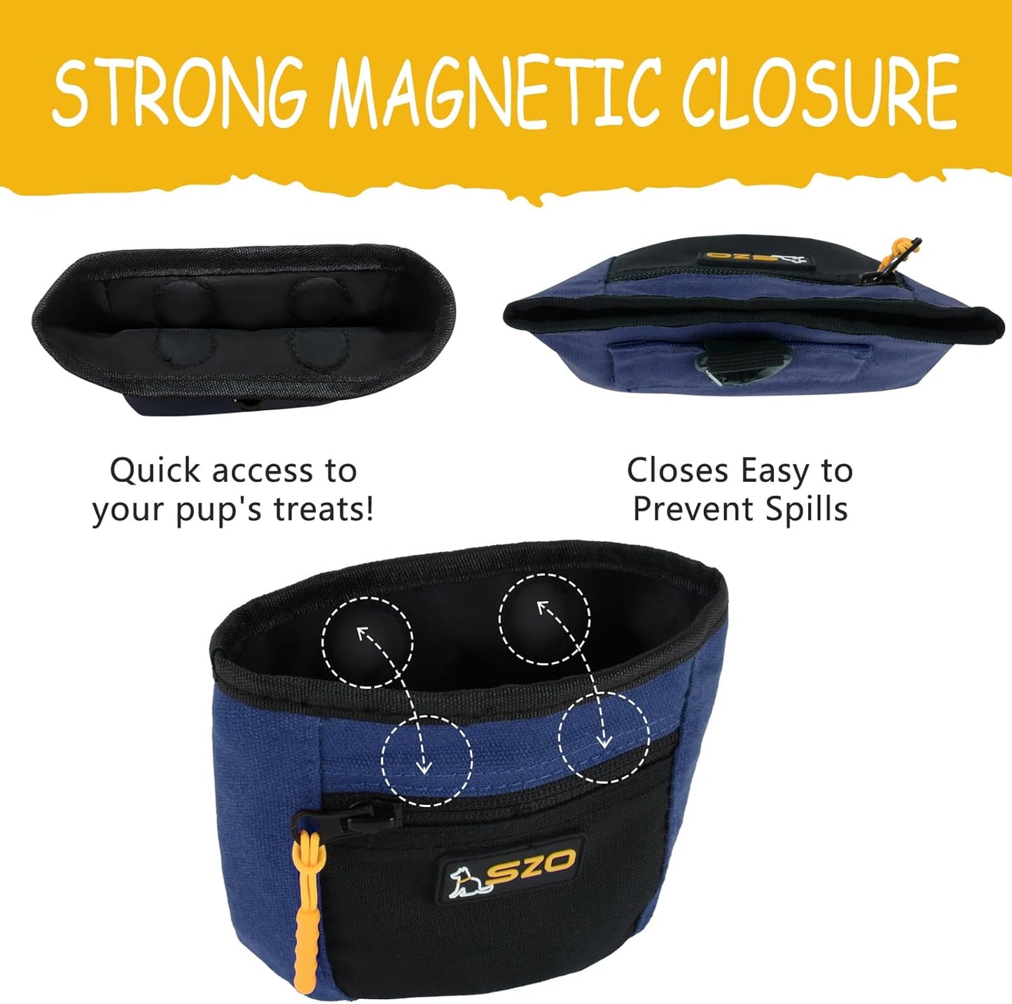 SZO Dog Treat Pouch with Pet Training Clicker, Dog Training Treat Pouch with Waist Belt Clip, Magnetic Closure, Hands-Free Training - Black&Purple