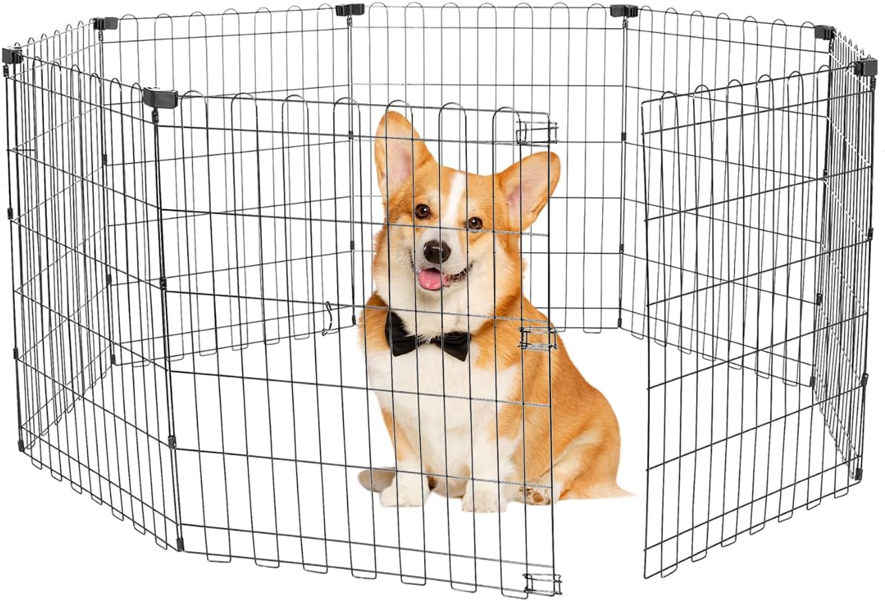 Foldable Dog Playpen 30" Height 8 Panels Metal Exercise Pen No Door - Indoor/Outdoor Puppy Playpen for Small Dogs, Portable Pet Fence for Yard Garden Camping, Black