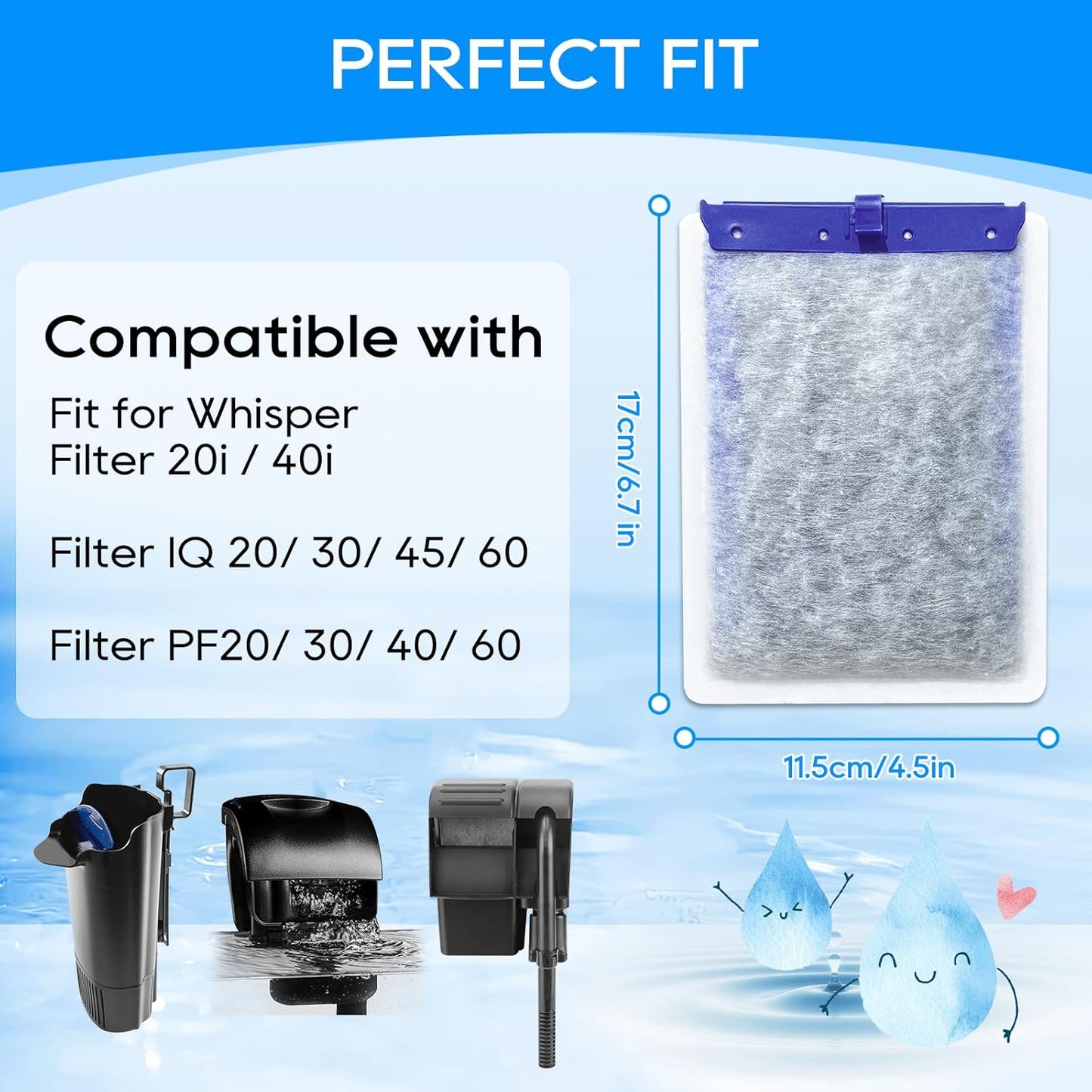 Large Aquarium Filter Cartridges Compatible with Tetra Whisper Bio Bag for Aquariums, Fish Tank Filter Large Fit for Tetra Whisper Filter 20i 40i/ IQ 20 30 45 60/ PF20 30 40 60, 8PCS Filters