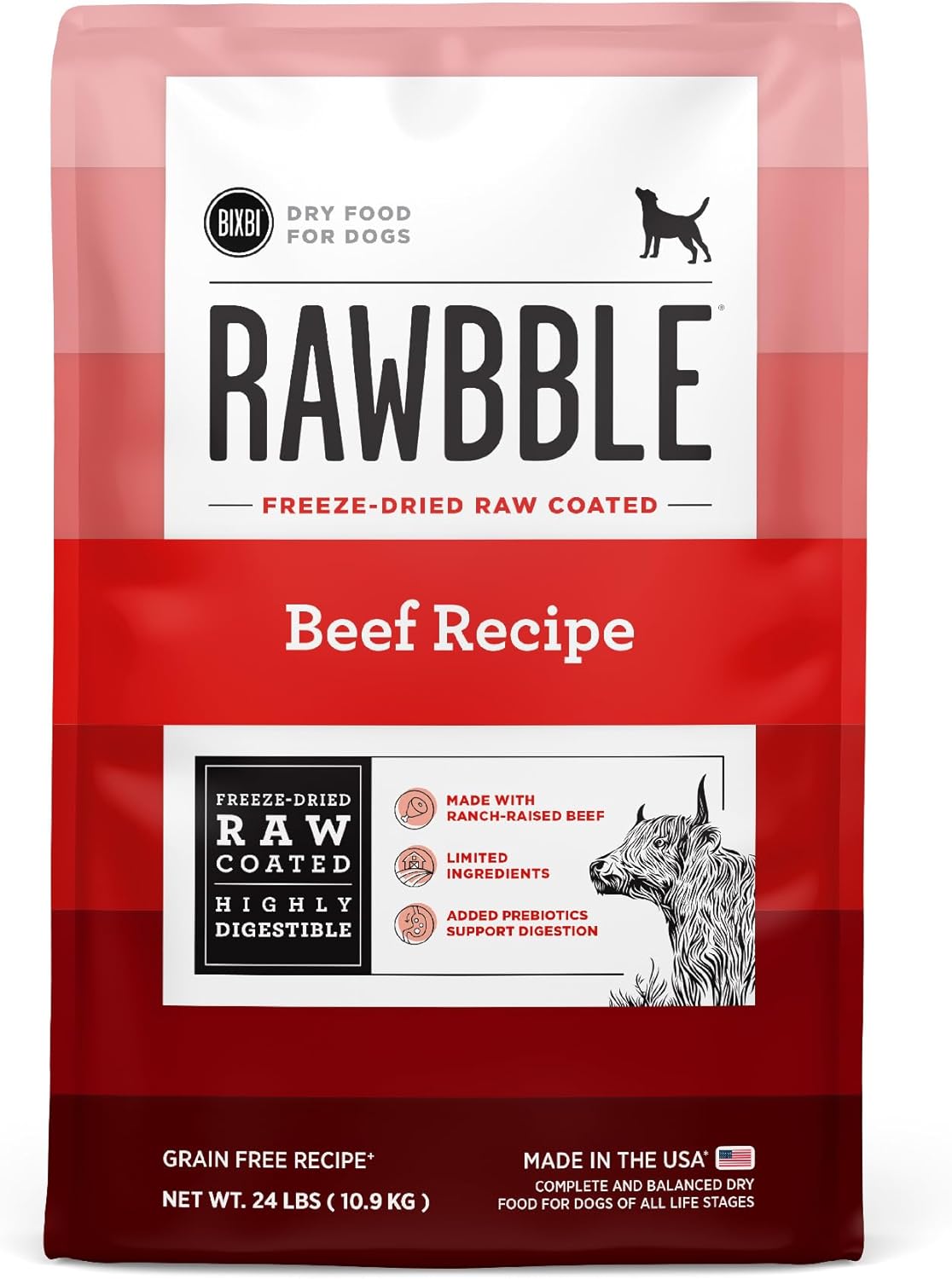 BIXBI Rawbble Dry Dog Food, Beef, 24 lbs - USA Made with No Meat Meals or Fillers - Freeze Dried Raw Coated Dog Food - Industry Leading Digestibility