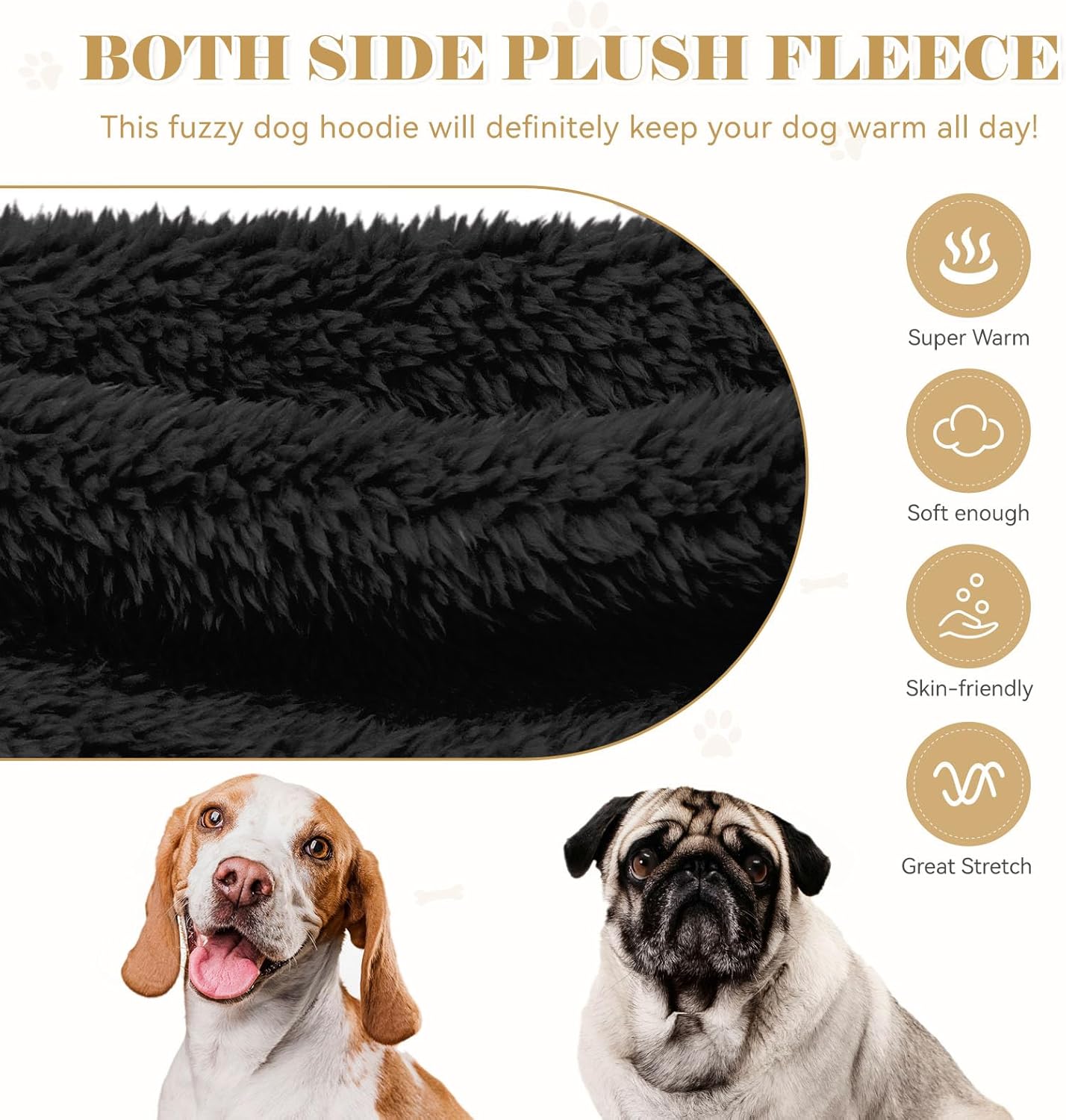 Fuzzy Dog Sweaters for Large Dogs Soft Double-Sided Plush Fleece Pet Sweater Clothes Pet Coats Dog Hoodie Sherpa Hooded Sweatshirt(Black-L)