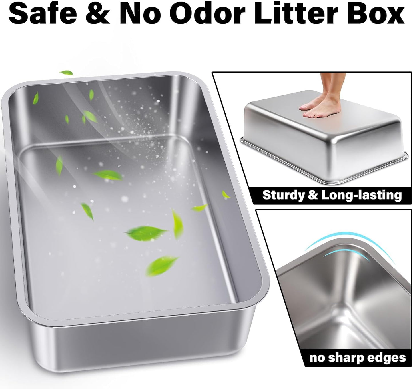 Stainless Steel Cat Litter Box 4in Low Entry,Metal Litter Box for Small Cats/Kitty Easy to Clean,Cat LitterBox for Kitten Elderly Cats,Non Stick, No Smell