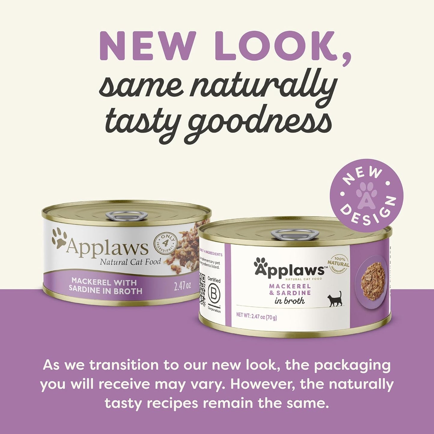 Applaws Natural Wet Cat Food in Broth, Limited Ingredient Canned Wet Cat Food, No Additives, Made with Natural Ingredients, Mackerel & Sardine in Broth (24 x 2.47oz Cans)