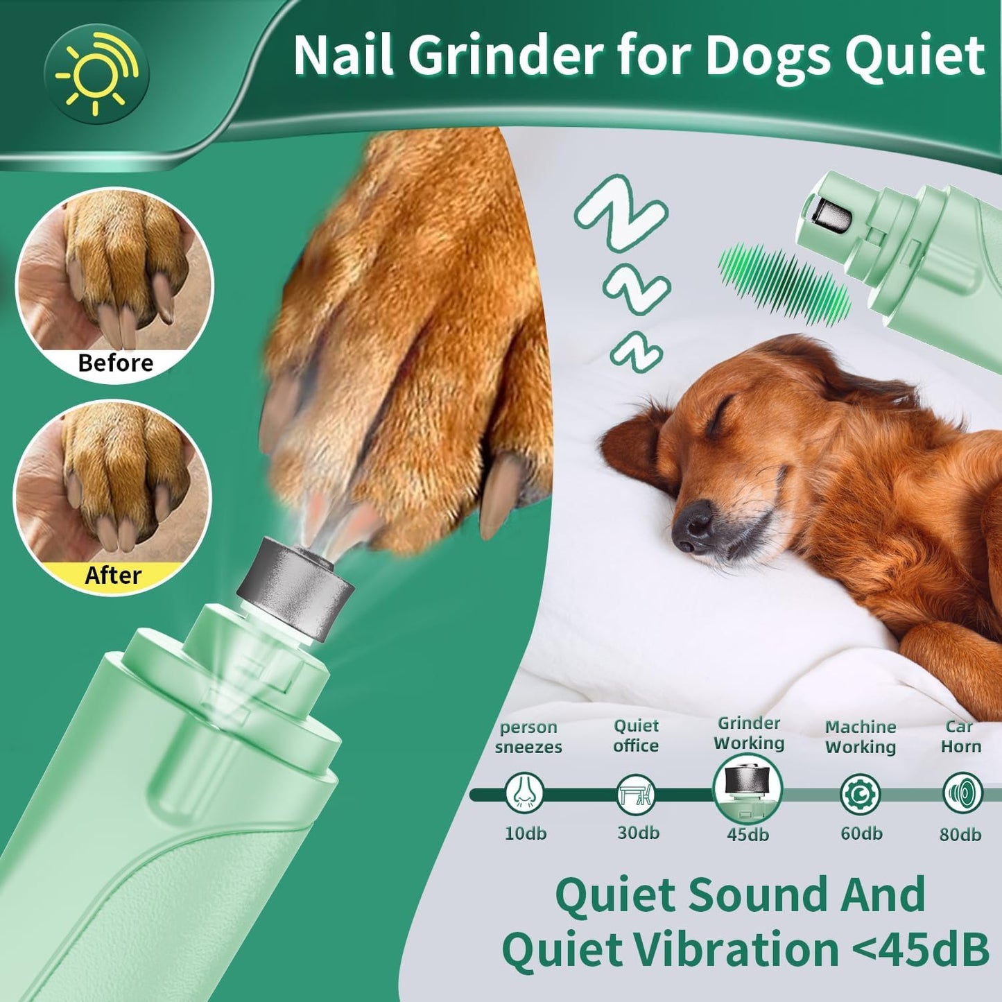 Dog Nail Clippers & Cat Nail Clipper with Catcher, 2 in 1 Dog Nail Trimmers & Grinder with Light for Large Small Dogs Cats,Silent Groom Pro Claw Trimmer, Rechargeable Dogs Nails Grinder Quiet