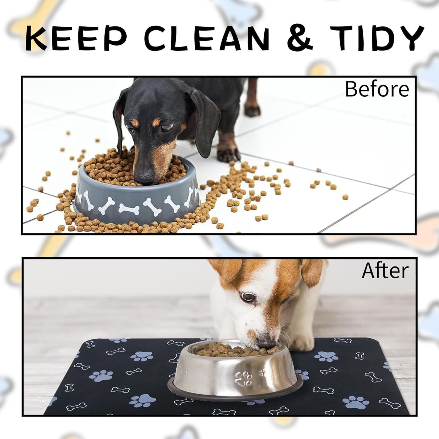 Pet Cat Dog Food Mat Non Slip Mat for Dog Water Bowl Mat Quick Dry Absorbent Cat Feeding Mat, 32 * 17 in, Black