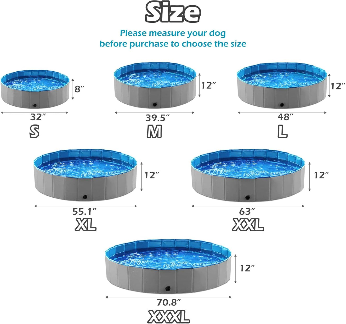 Jasonwell Foldable Dog Pet Bath Pool Collapsible Dog Pet Pool Bathing Tub Kiddie Pool Doggie Wading Pool for Puppy Small Medium Large Dogs Cats and Kids 55.1" Grey