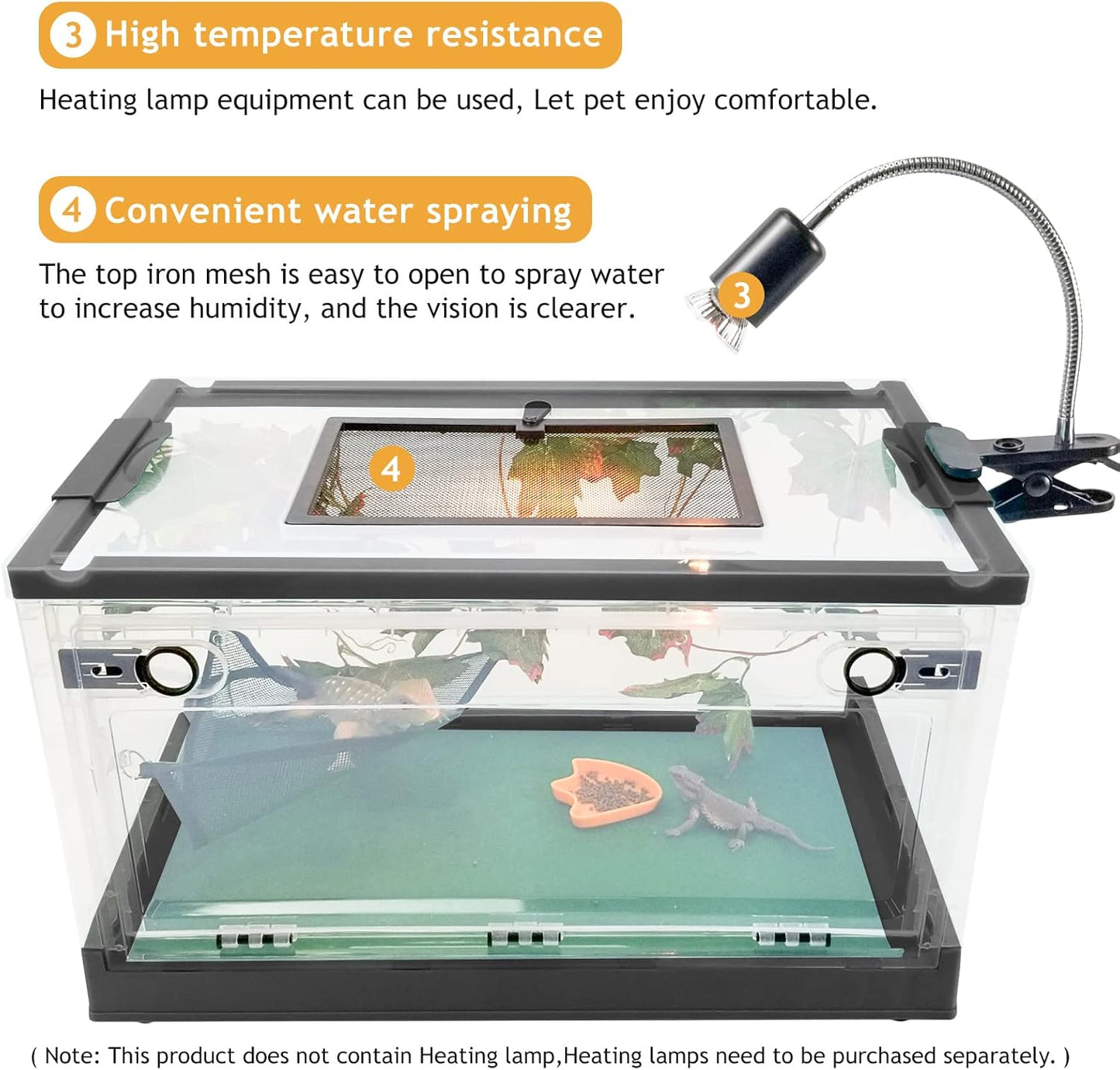 Travel Portable Foldable Terrarium Kits for Reptiles -Heat-Resistant Material, Easy to Move with Wheels, Includes Plant, Feeding Bowl, and Carpet for Snakes, Lizards, Tortoises, and Leopard
