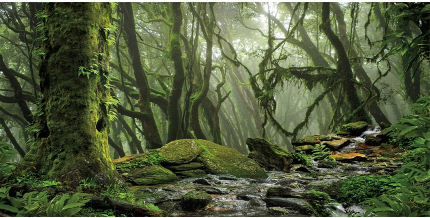 AWERT Foggy Forest Terrarium Background Stream Green Huge Tree Reptile Habitat Background Tropical Rainforest Aquarium Background 30x12 inches Durable Polyester Background