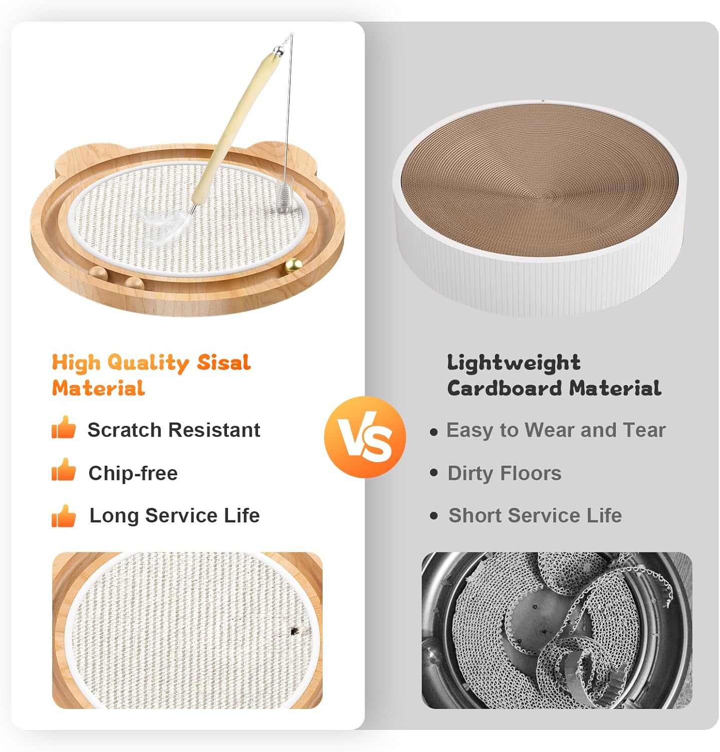 3-in-1 Cat Toys, Scratcher, Toys for Indoor Cats, Natural Sisal Scratching Board, Kitten Interactive with Ball Track & Retractable Wand Toy & Feather