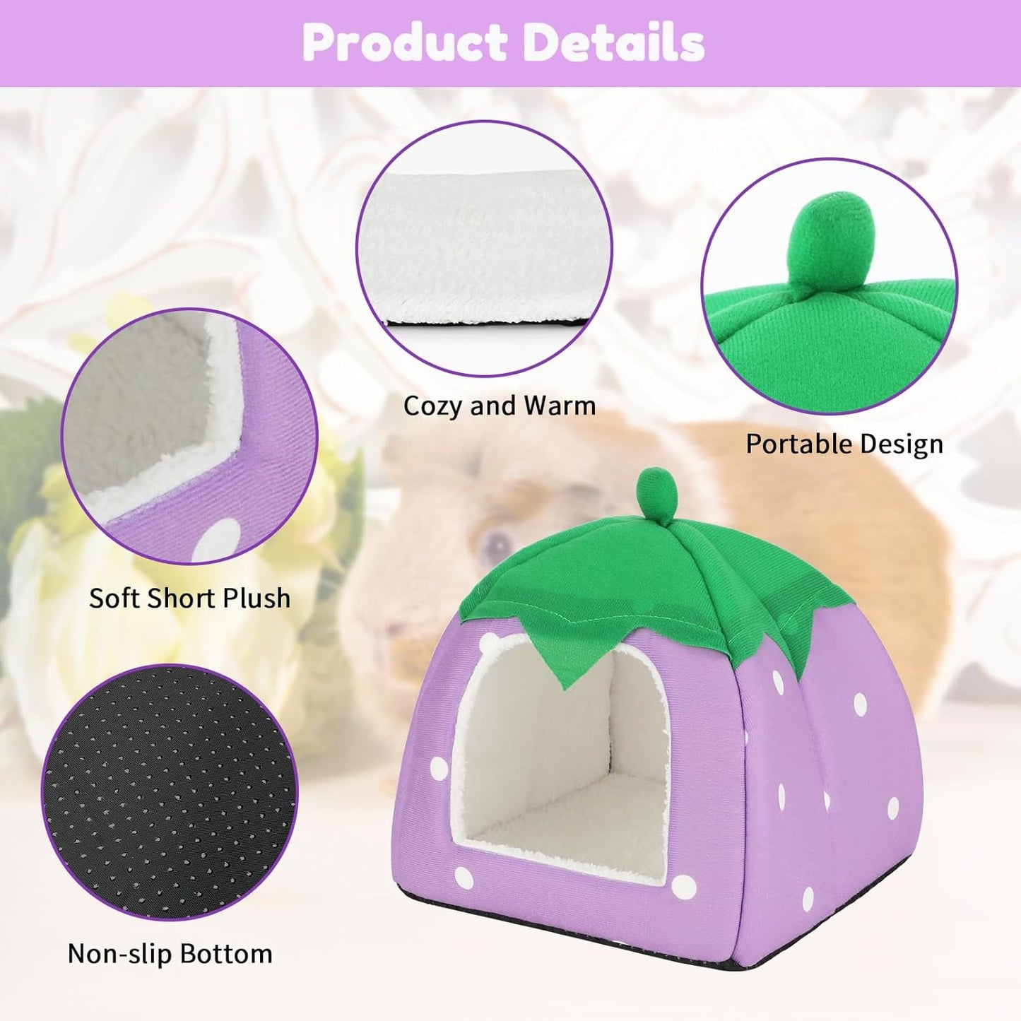 BWOGUE Guinea Pig House Bed Cozy Hamster Cave Large Hideout for Dwarf Rabbits Hedgehog Bearded Dragon Winter Nest Hamster Cage Accessories