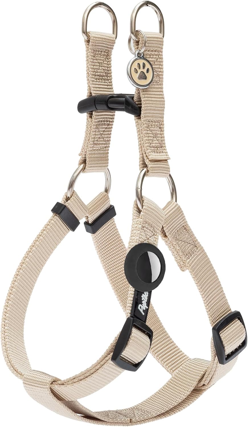 PUPTECK No Pull Dog Harness Soft Adjustable Basic Nylon Step in Puppy Vest Outdoor Walking with ID Tag and A-ir Tag Case, Cream, XS