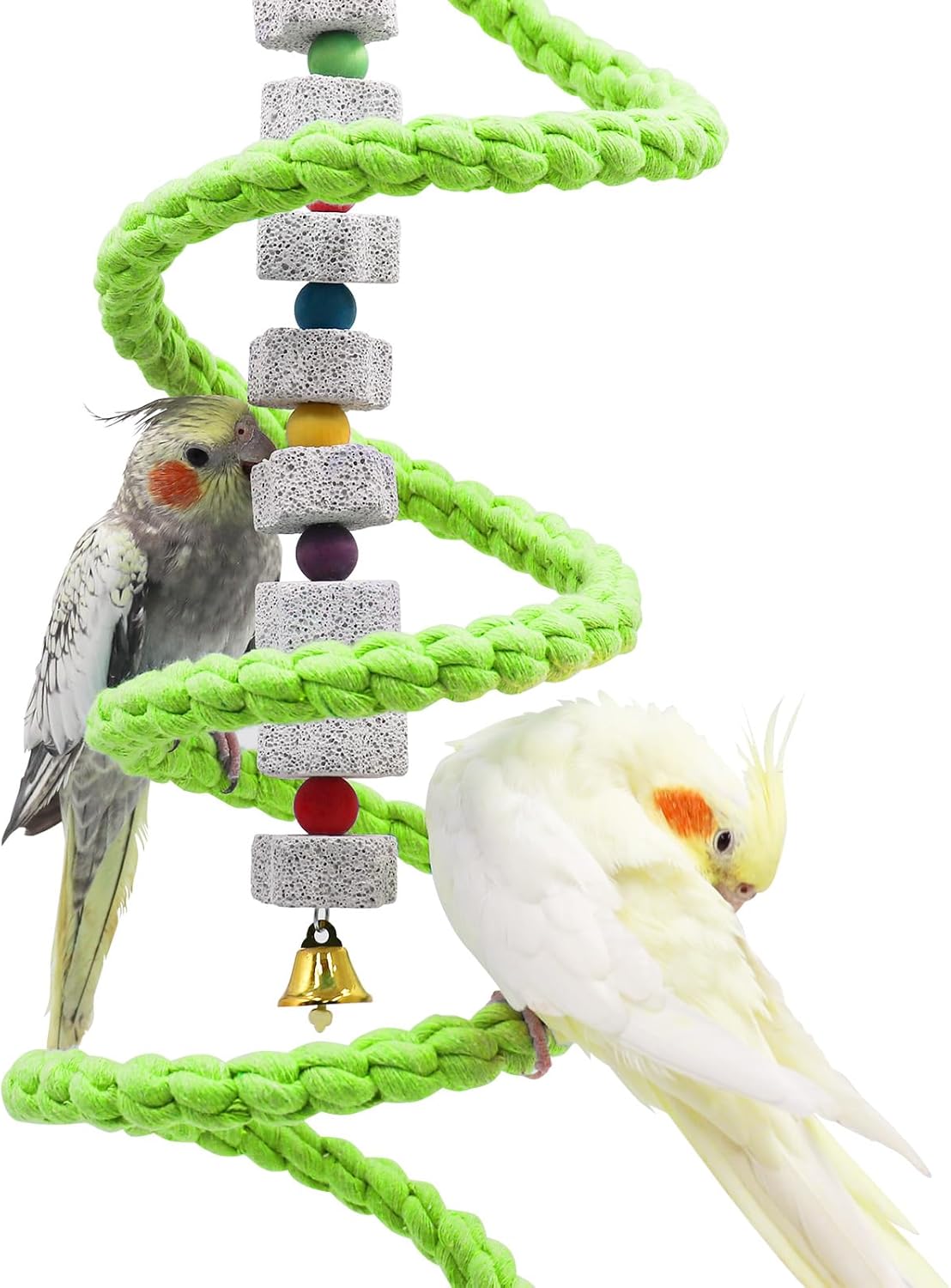 Dnoifne Bird Spiral Rope Perch, Bird Rope Swing Perch, Bird Cage Stand Pole Accessories, Bird Standing Climbing Toy for Parrot Parakeet Budgies Lovebirds Cockatiels, Green