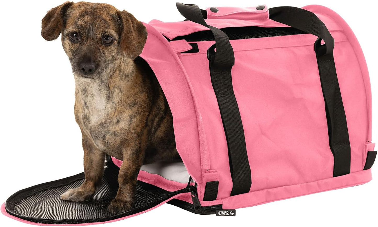 SturdiBag Pro 2.0 Pet Travel Carrier with Flexible Height for Cats and Dogs | Soft Sided Pet Carrier Bag with Safety Clips and Seatbelt Straps for Airplane or Car Travel | Medium, Soft Pink
