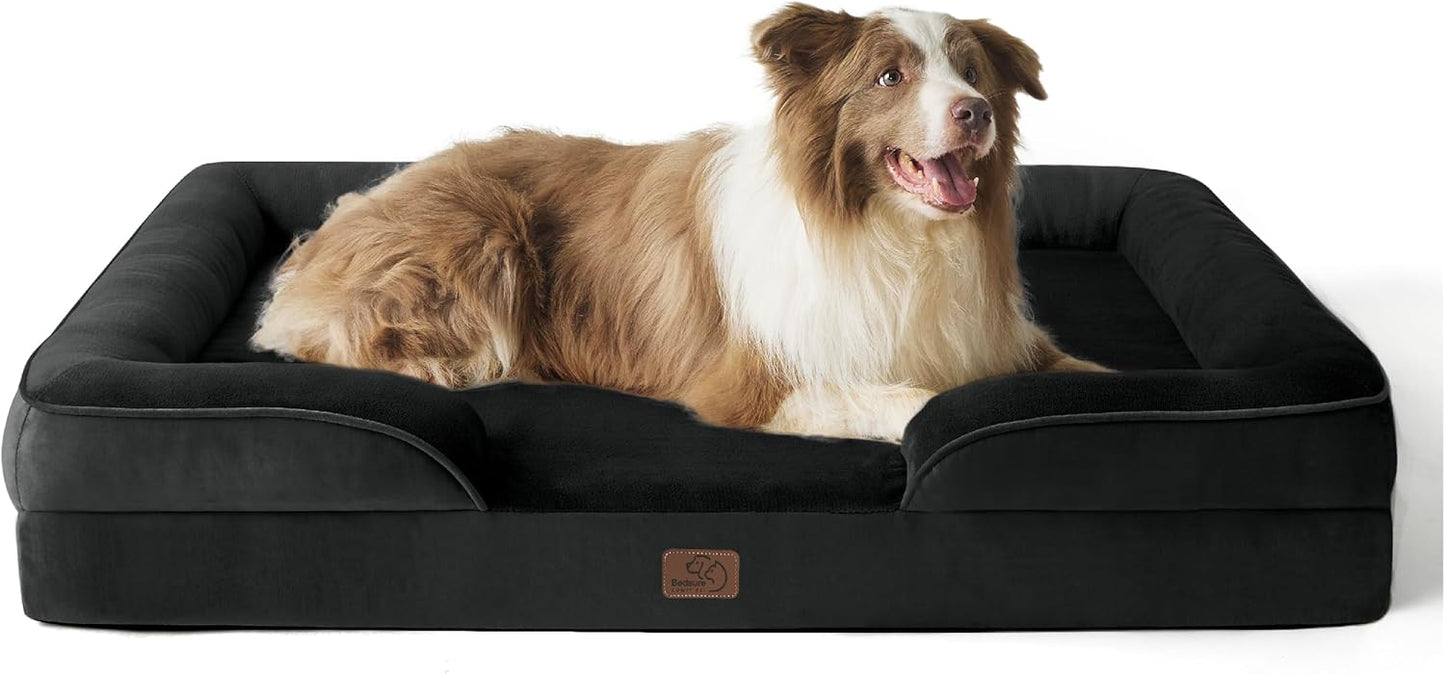 Bedsure L Plus Orthopedic Dog Bed for Large Dogs - Washable Dog Cat Bed Waterproof, L Plus Big Comfort Dogs Couch Sofa with Washable Removable Cover, Pet Bed with Nonskid Bottom, Black, 38"
