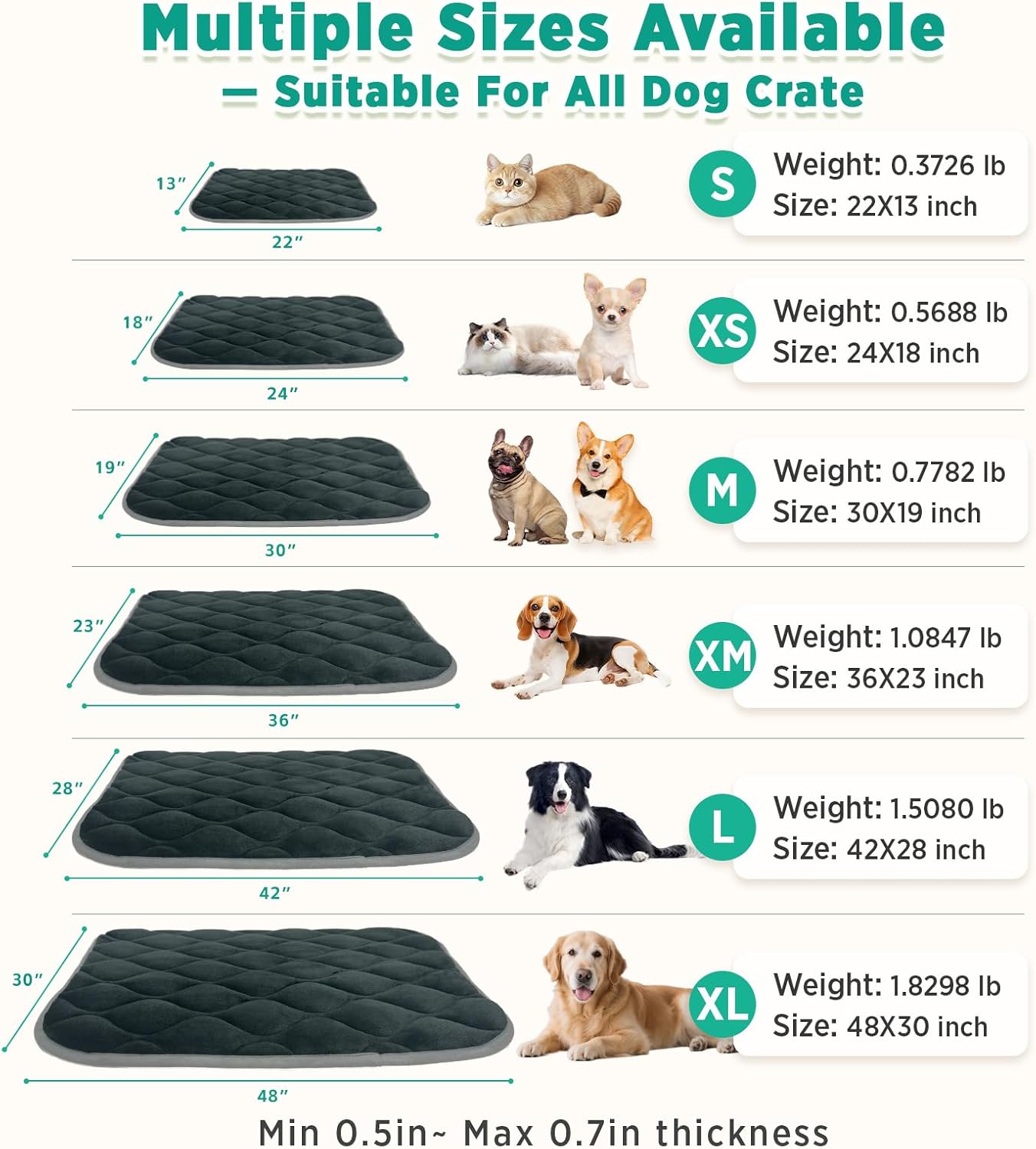 furrybaby Dog Crate Pad for Dog Cages Flat Crate Mat Kennel Pad with Anti-Slip Bottom Machine Washable for Pet Bed Sleeping (S 24x18'', Grey Mat)