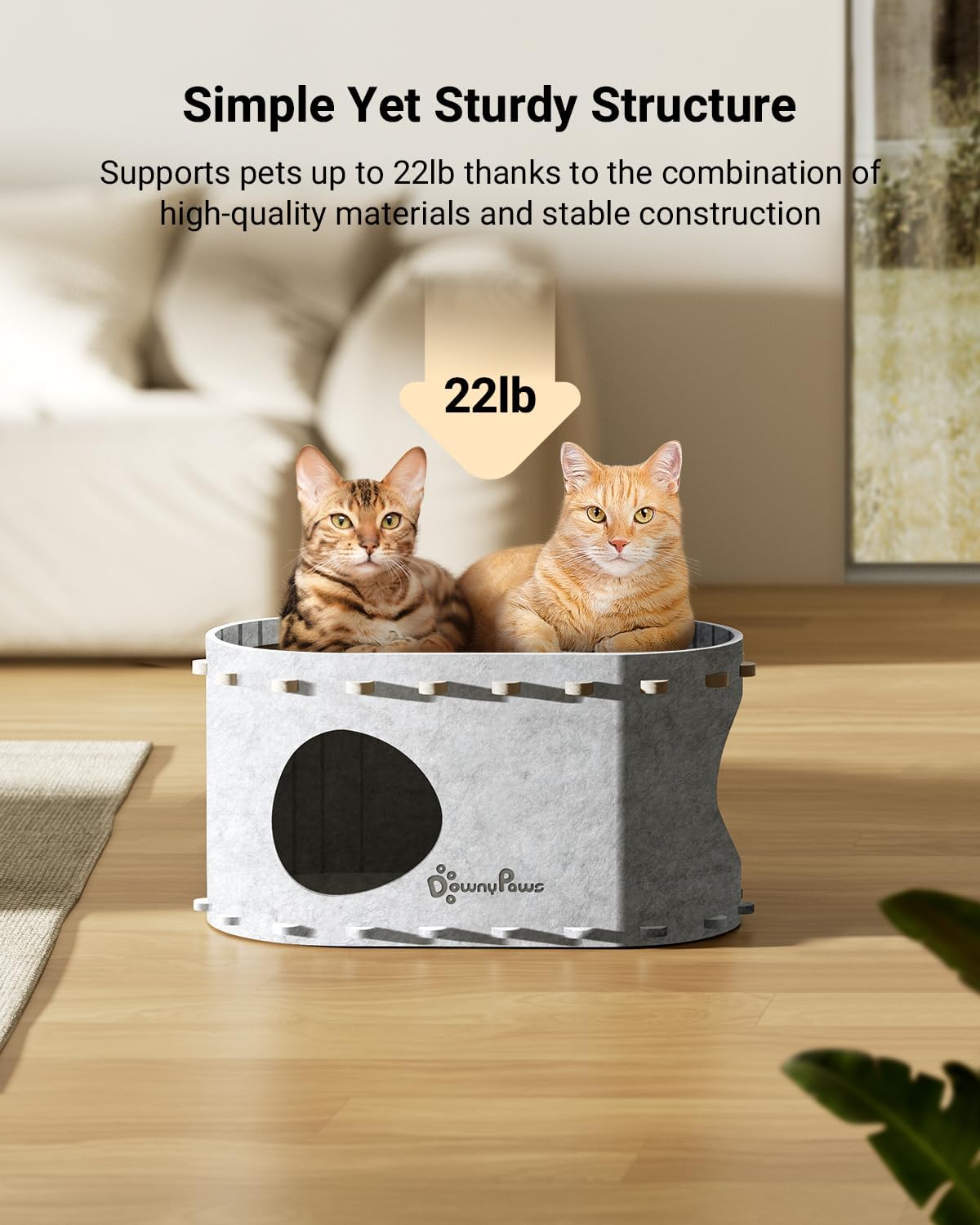 DownyPaws Cat House for Indoor Cats, Cat Bed Cave for Multiple & Large Cats Up to 22 Lbs, Scratch Resistant Peekaboo Cat Caves, Foldable Tunnel Enclosed Bed, PeekaPurr, Marble