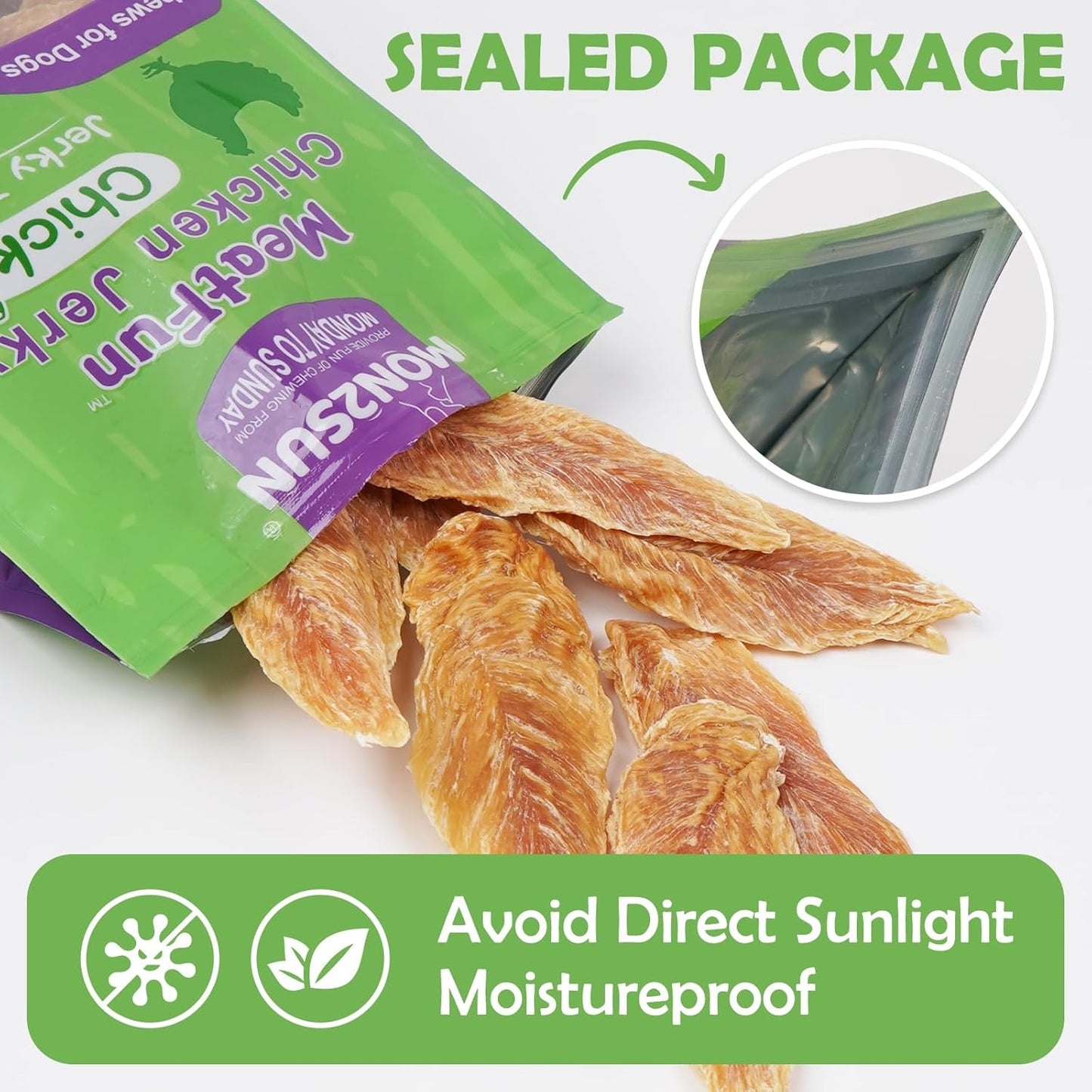 MON2SUN Dog Treats Chicken Jerky, Single-Ingredient, Rawhide-Free, High Protein, Low Fat, Training Treats for Small to Large Dogs, 14.1 oz
