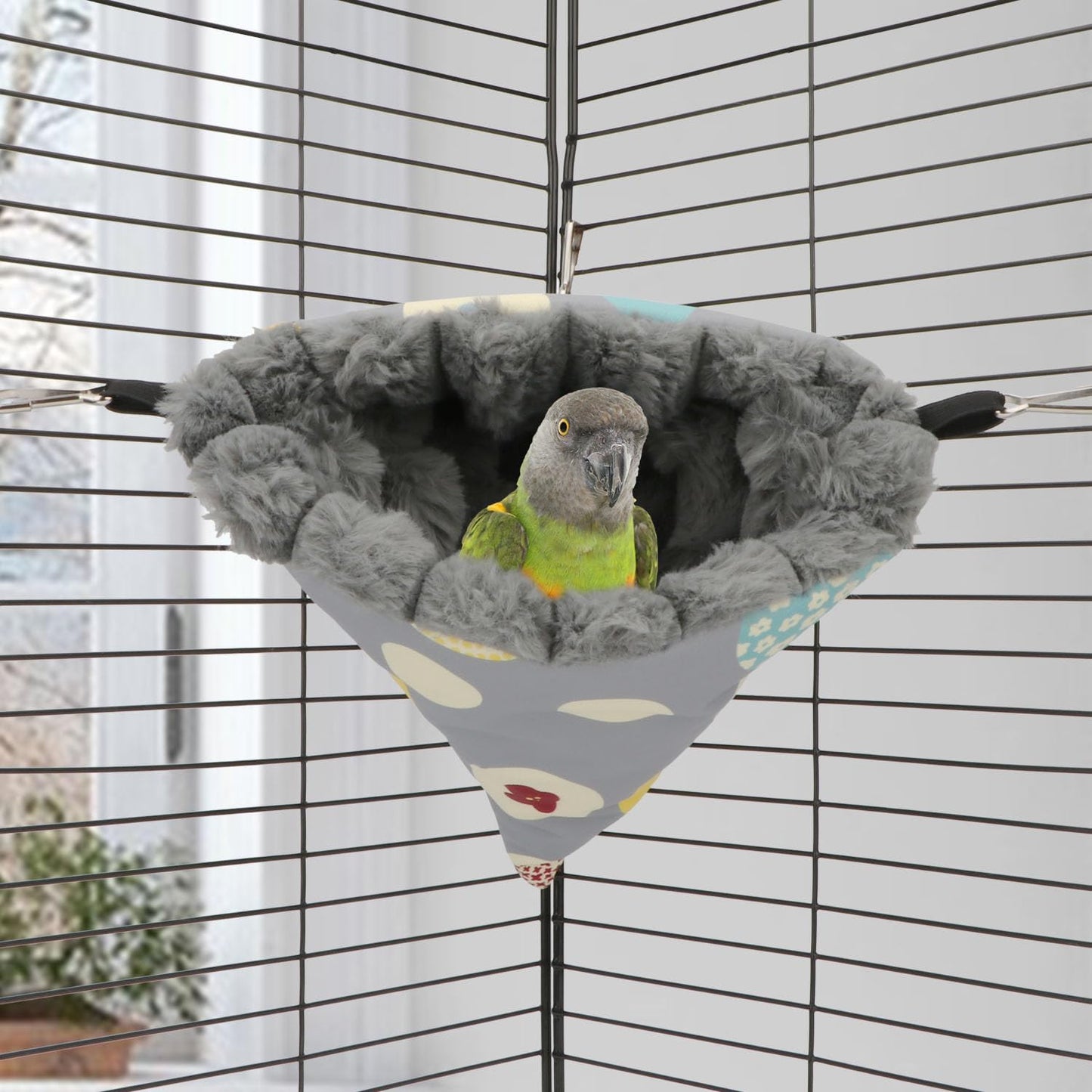 Wontee Bird Nest House Winter Warm Hanging Hammock Bird Bed Snuggle Hut for Parakeets Budgies Caique Conures Cockatiels (Medium, Grey)