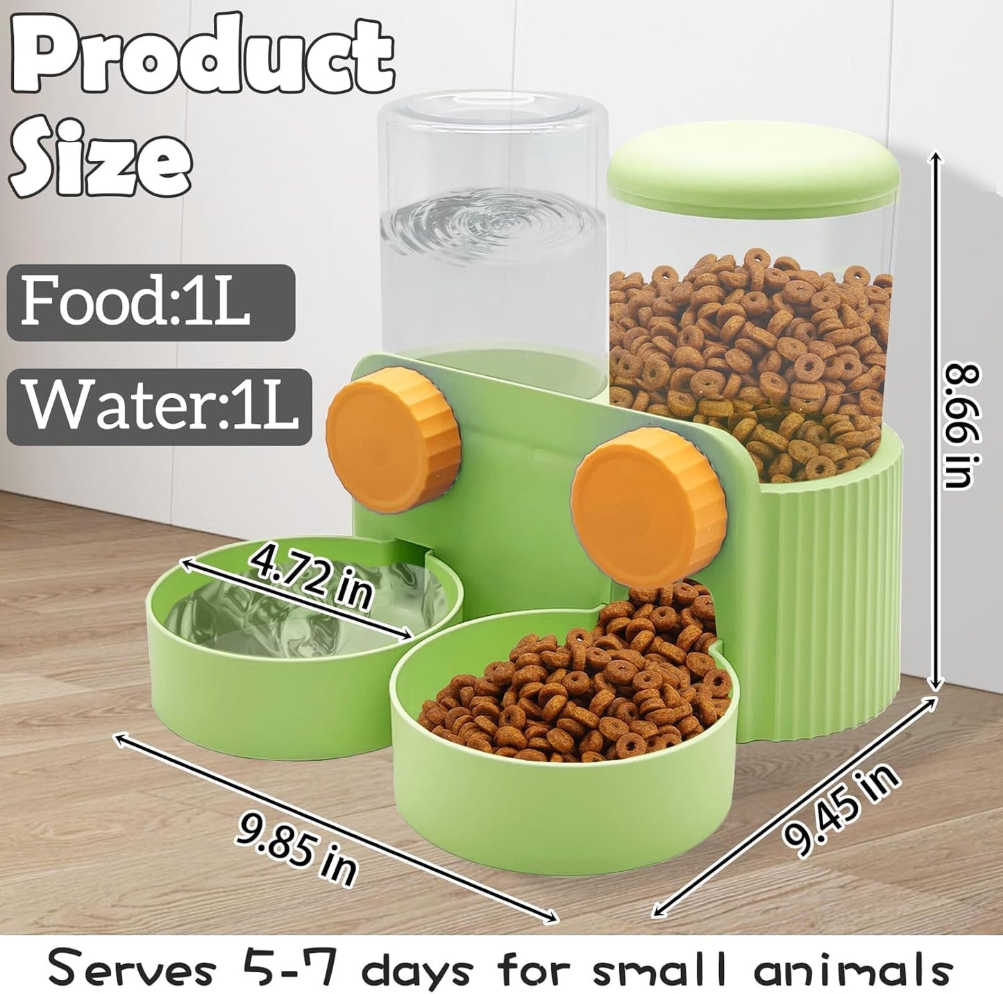 kathson Hanging Automatic Pet Food Water Dispenser,Cat Food and Water Dispenser Set Rabbit Water Dispenser Small Animal Feeding&Watering Supplies for Small Cats Dogs,Rabbits,Ferrets(Green)