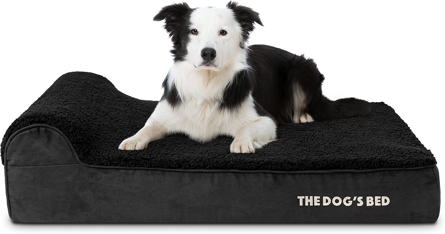 The Dog’s Bed Orthopedic Headrest Dog Bed Large Black Plush 40x25, Memory Foam, Pain Relief for Arthritis, Hip & Elbow Dysplasia, Post Surgery, Lameness, Veterinary Approved, Waterproof Washable Cover