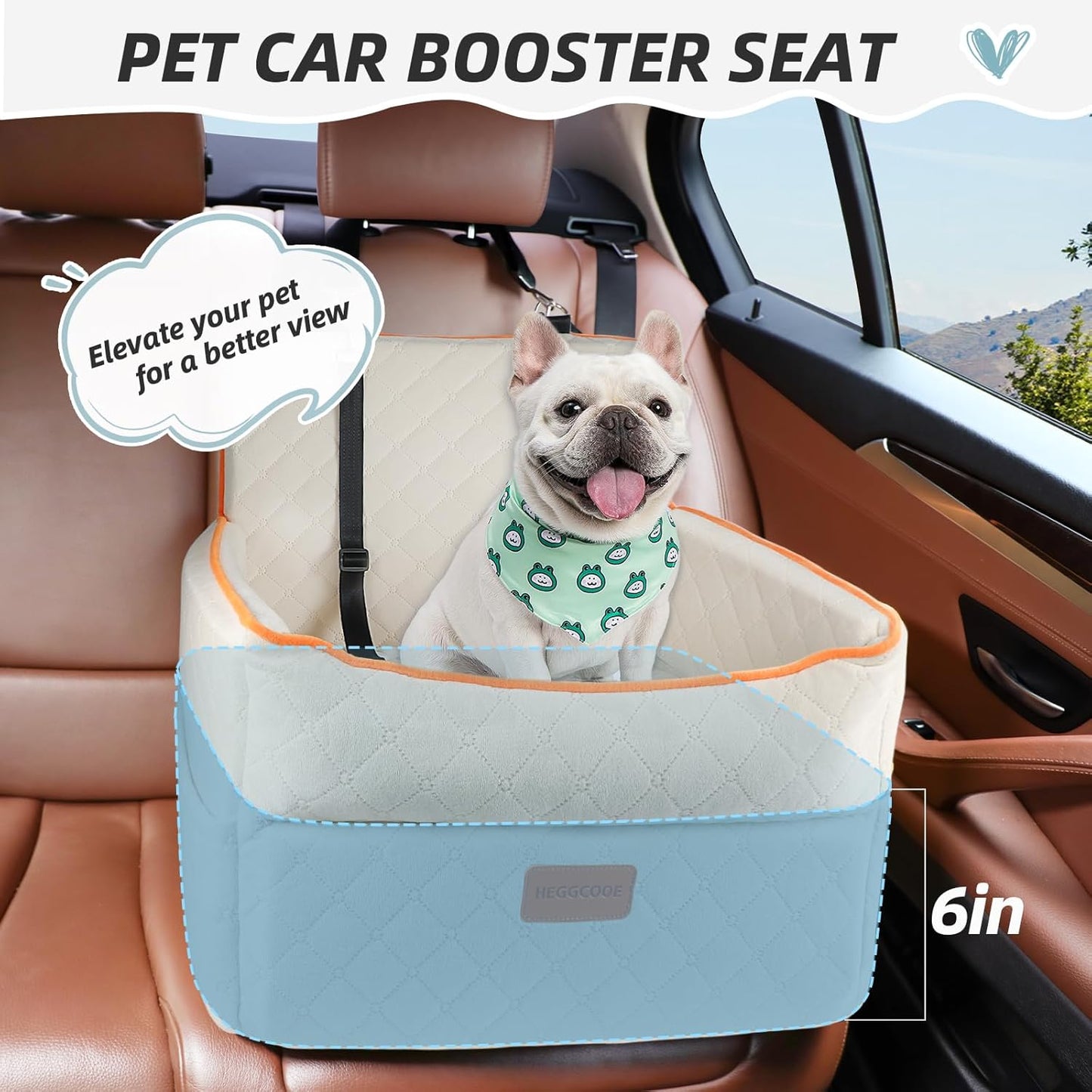 Dog Car Seat for Small Medium Dogs, Memory Foam Dog Booster Seats with Thick Cushion for Dogs Under 35lbs, Detachable Washable Pet Car Seat Travel Bed with Storage Pockets,2 Safety Belt