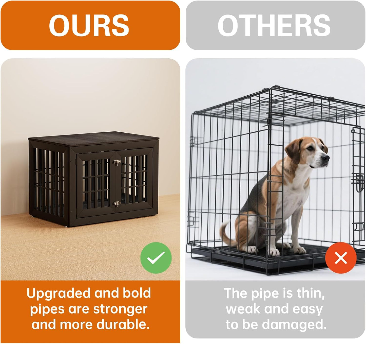 38" Heavy Duty Dog Crate Furniture for Small,Medium and Large Dogs,Rustic Wooden Dog Cage Kennel Indoor Furniture with Waterproof Top,Decorative Pet House Side End Table (Black & Grey)