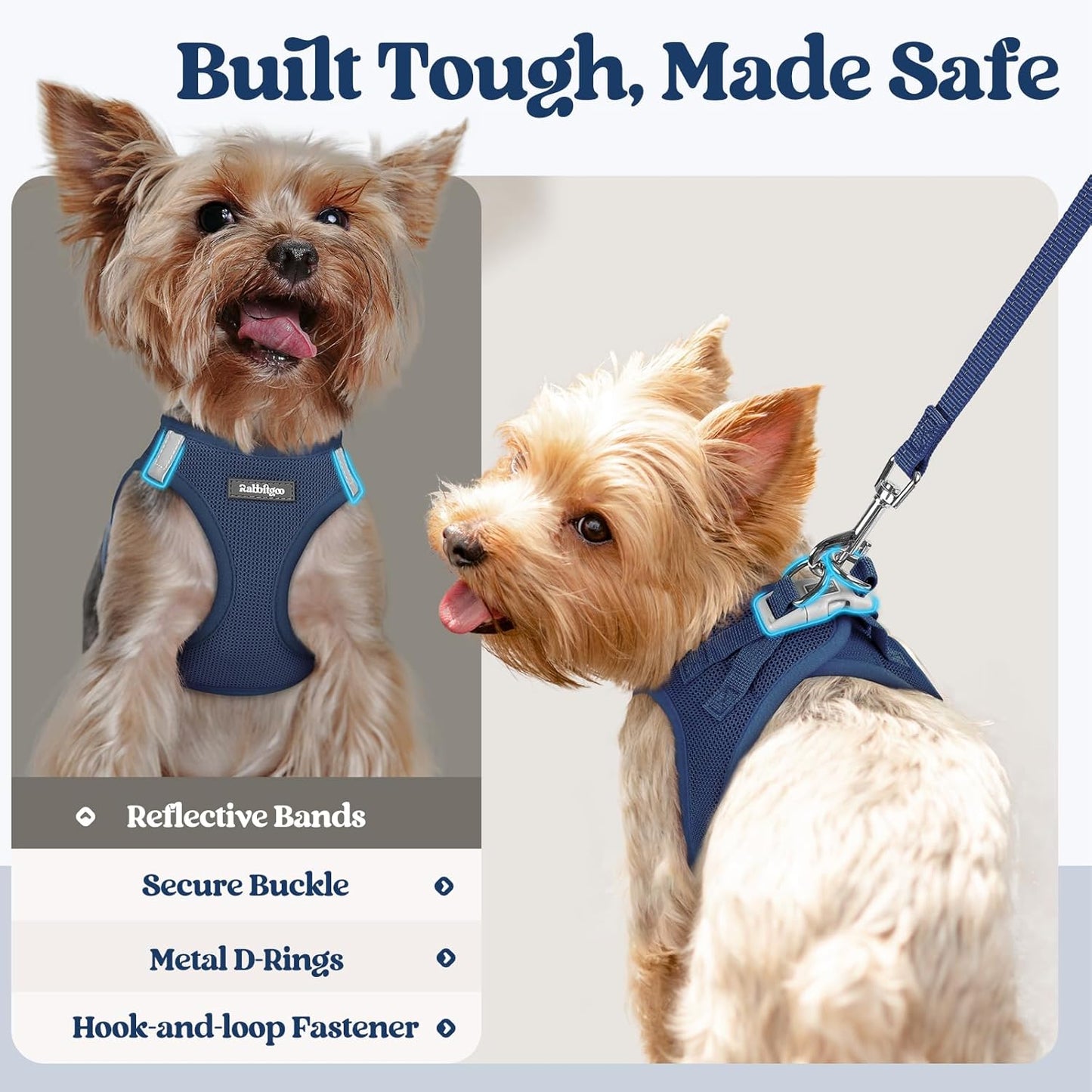 rabbitgoo Dog Harness Small Sized and Leash Set, Step in Soft Light Puppy Vest, Breathable Mesh Pet Harness, Reflective for Safe Outdoor Walking, Navy Blue XS