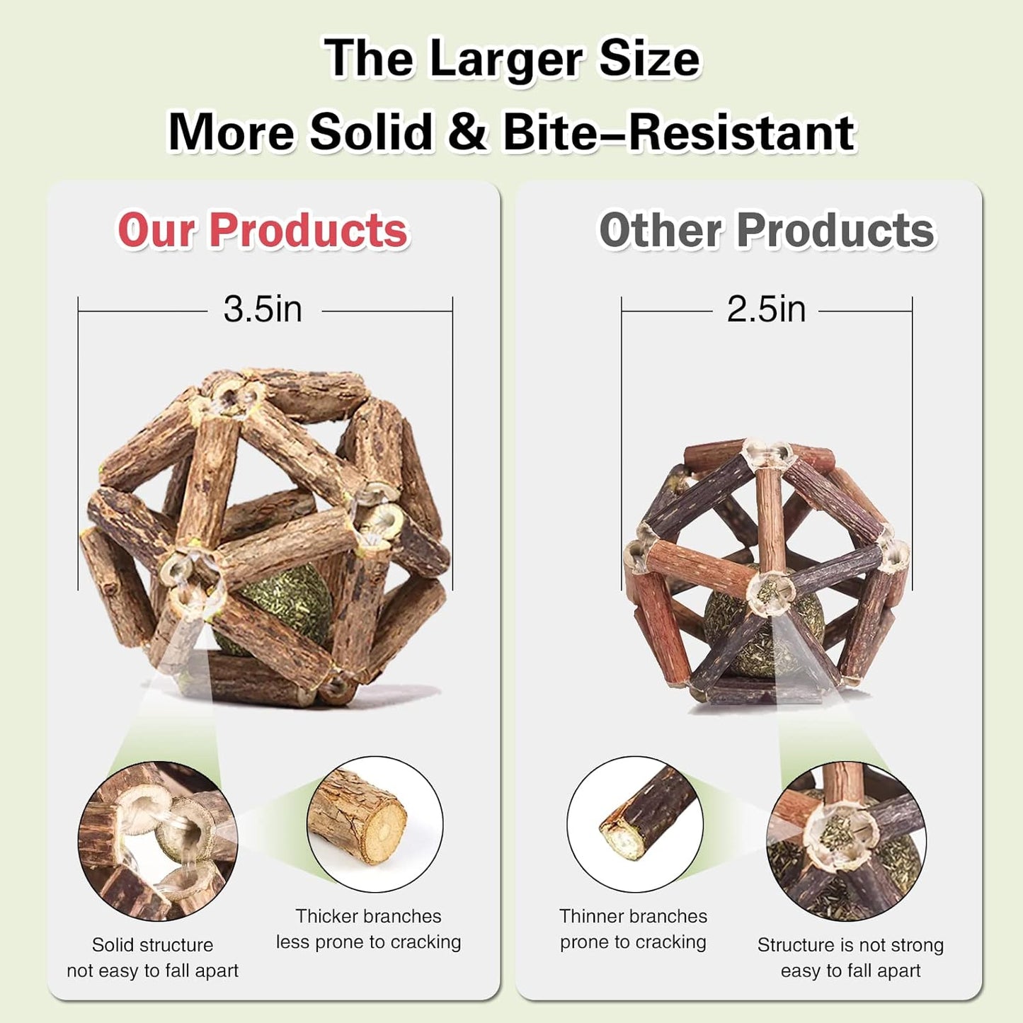 Catnip Toys-2Pcs Natural Silvervine Stick Catnip Ball&Bell Ball-Cat Toys for Indoor Cats- Cleaning Teeth Molar Tools Matatabi Cat Chew Toy-Kitten Toys All Breeds