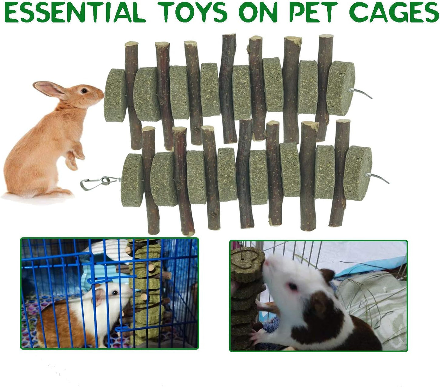 Rabbits Chew Toys Bunny Treats Natural Wood Timothy Hay Grass Chew Toys Treats for Hamster Chinchilla Guinea Pigs 6pcs