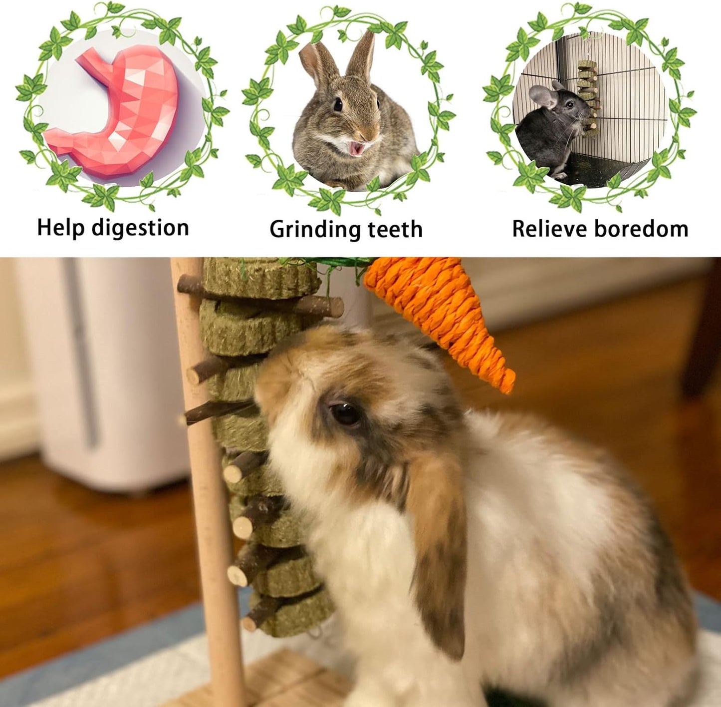kathson Rabbit Chew Toys,Bunny Grind Teeth 100% Natural Organic Apple Wood Stick Improve Rodent Health Rabbits Hamsters Squirrel Guinea Pig(4 Pieces)