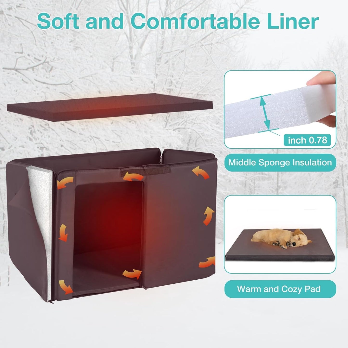 Feral Dog House Outdoor,Anti Bite Iron Frame Dog Kennel,Wood Warm Pets Home,Insulated Weatherproof Outside Shelter for Feral Animal (43.3" (L) x 29.4" (W) x 33.4" (H)-Grey-in)