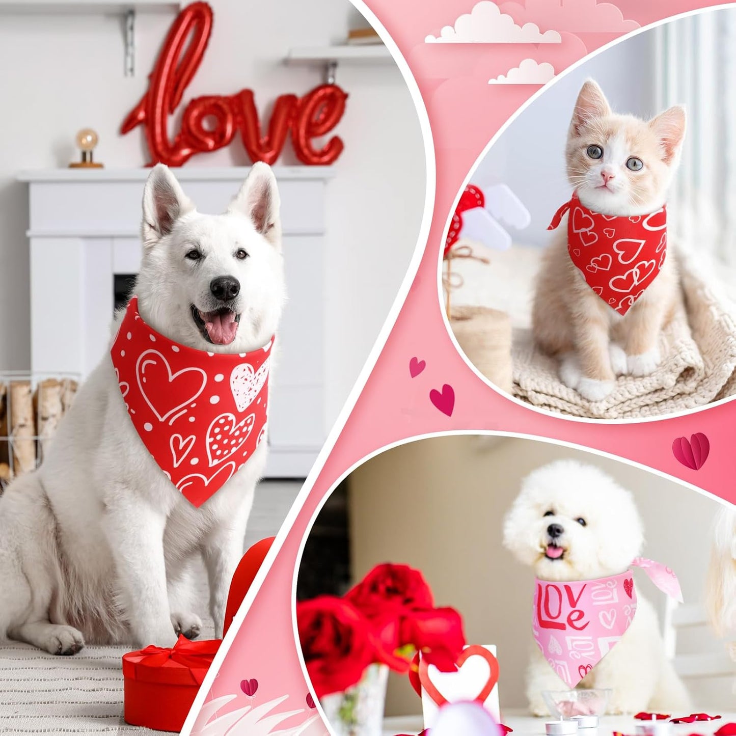 Weewooday 50 Pcs Dog Bandanas Bulk for Dogs Soft Bibs Adjustable Triangle pet Bandana for Small Medium Large Costume(Heart Pattern,25.6 x 17.7 x 17.7 Inch)