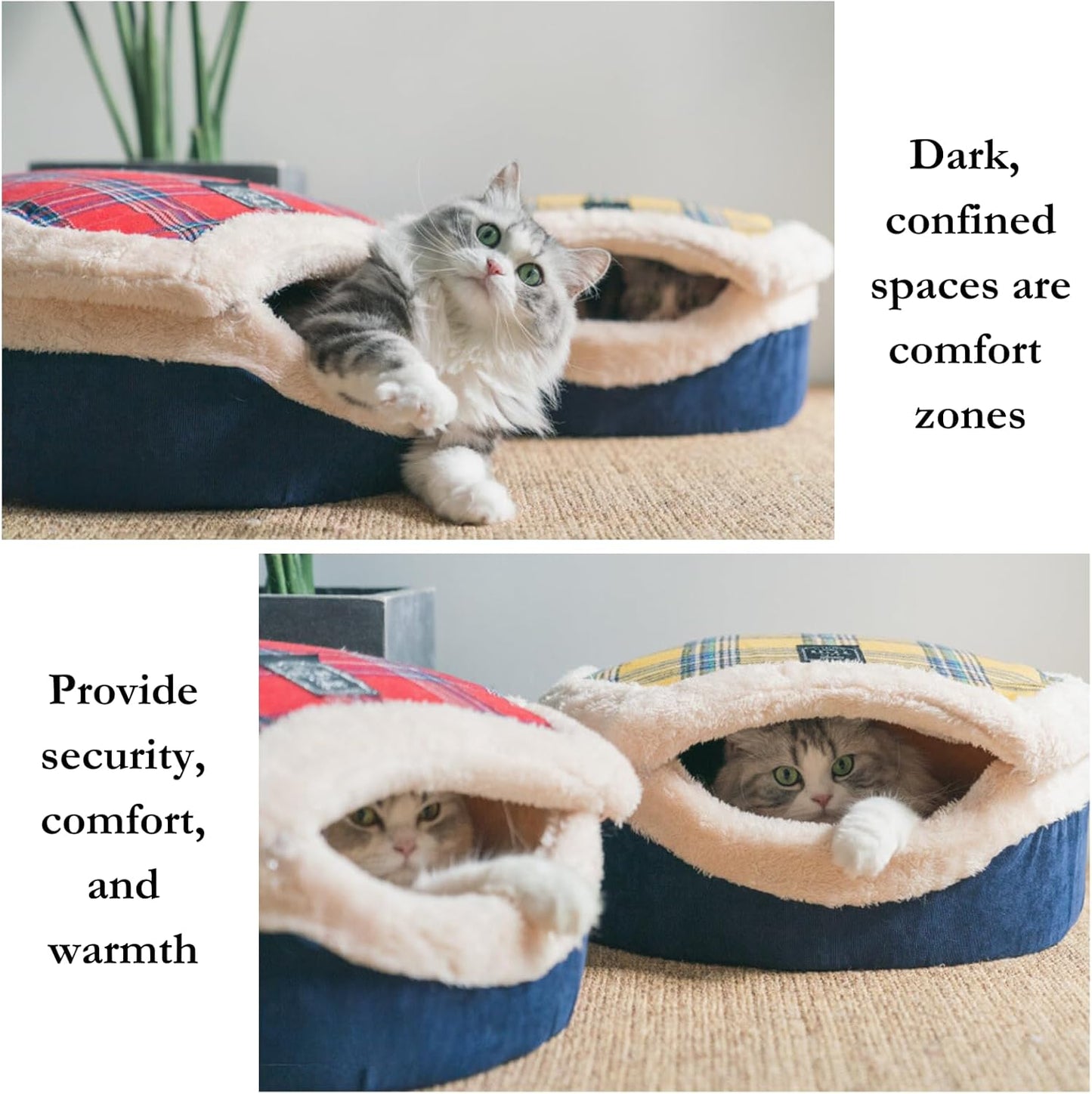 Cat Cave Bed – Plush, Warm & Calming Hideaway with Detachable Lid & Mat, Covered House for Indoor Kitten & Kitty (Snow)