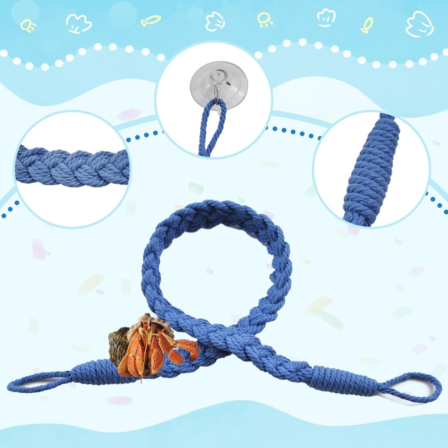 2PCS Hermit Crab Climbing Toys,Hermit Crab Rope Ladder Decor Reptile Hanging Vines Toys Hermit Crab Supplies Reptiles Habitat Tank Terrarium Accessories for Lizard Leopard Gecko Tree Frog(Blue)