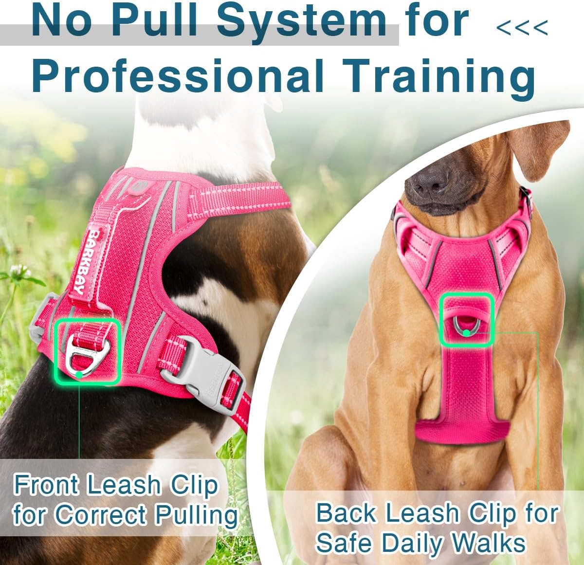 BARKBAY Dog Harness No Pull with ID Tag Pocket - Heavy Duty, Reflective, Easy Control for Large Dogs(Pink,M)