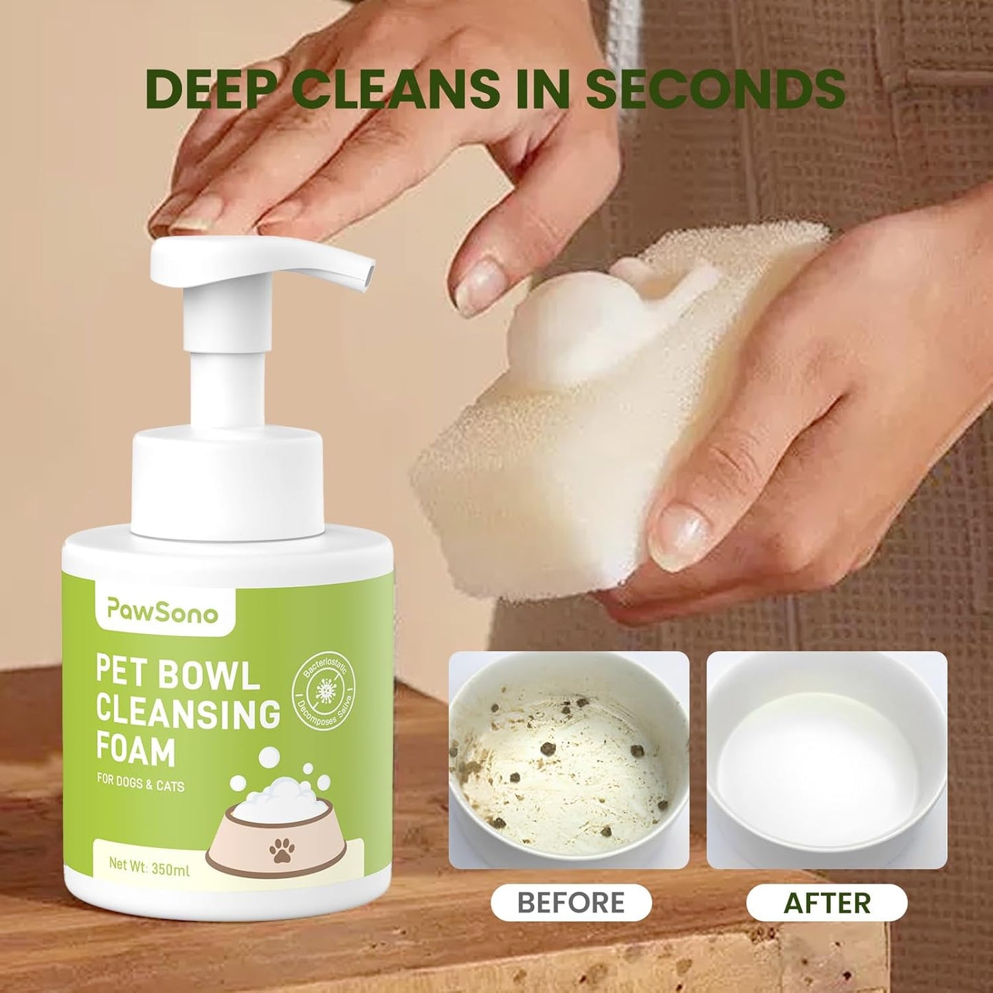 Pet Bowl Cleaner Mousse - Vet Enzyme Formula for Bird Baths & Feeders | Lick-Safe, No Residue | Works on Cat Dishes, Fountains, Toys & Birdhouses (350ml/12oz)