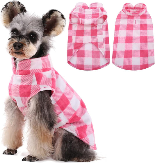 Kuoser Dog Fleece Vest,Warm Plaid Dog Sweater with Leash Hole,Soft Turtleneck Winter Pet Jacket Dogs Coat Pullover Clothes for Small Medium Dogs Cats,Spring Fall Cold Weather Christmas Outfit,Pink XXS