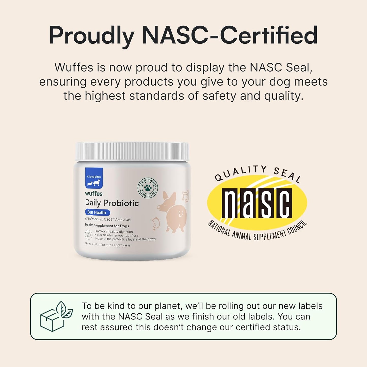Wuffes Daily Probiotic for Dogs - Supports Digestive Health, Gut Balance, and Immune System - with Prebiotics, Marshmallow Root, and Pumpkin Powder - 60 Soft Chews